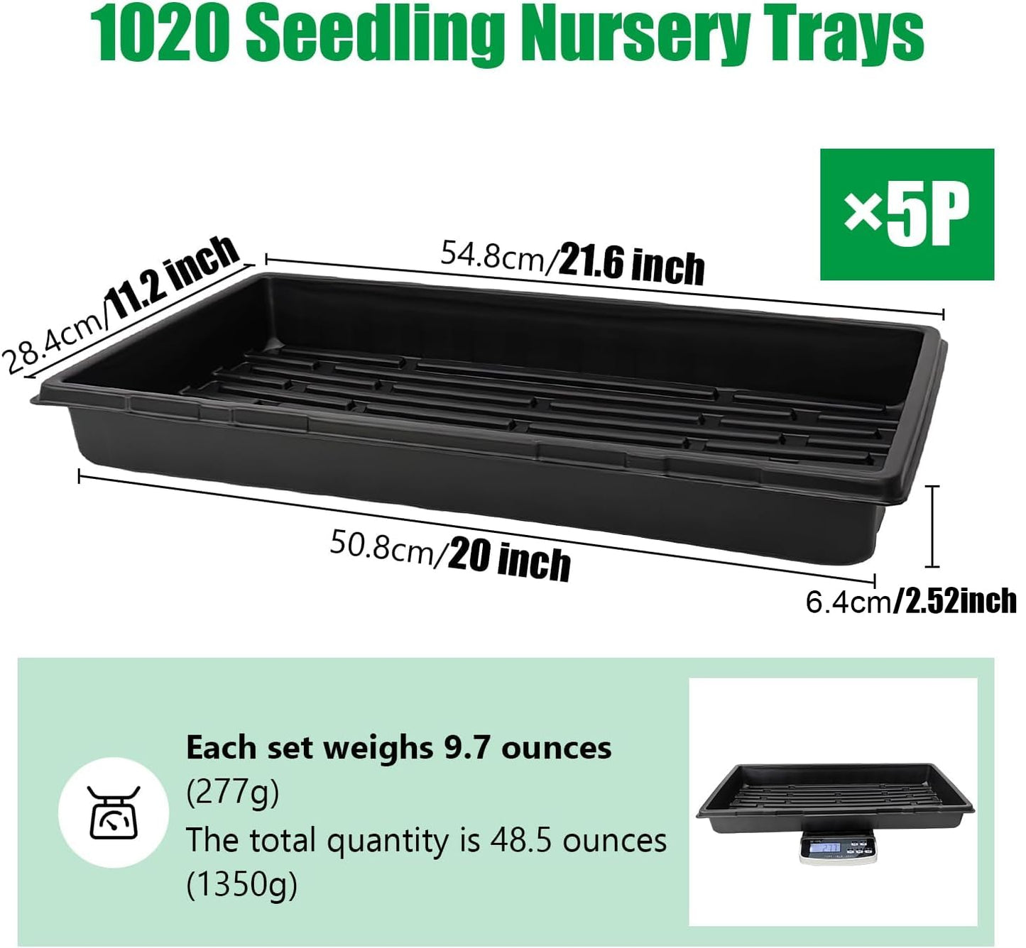 RooTrimmer 5 Pack 1020 Trays and 40 Pack Reusable 4-Cell Seed Starter Tray for Seedlings