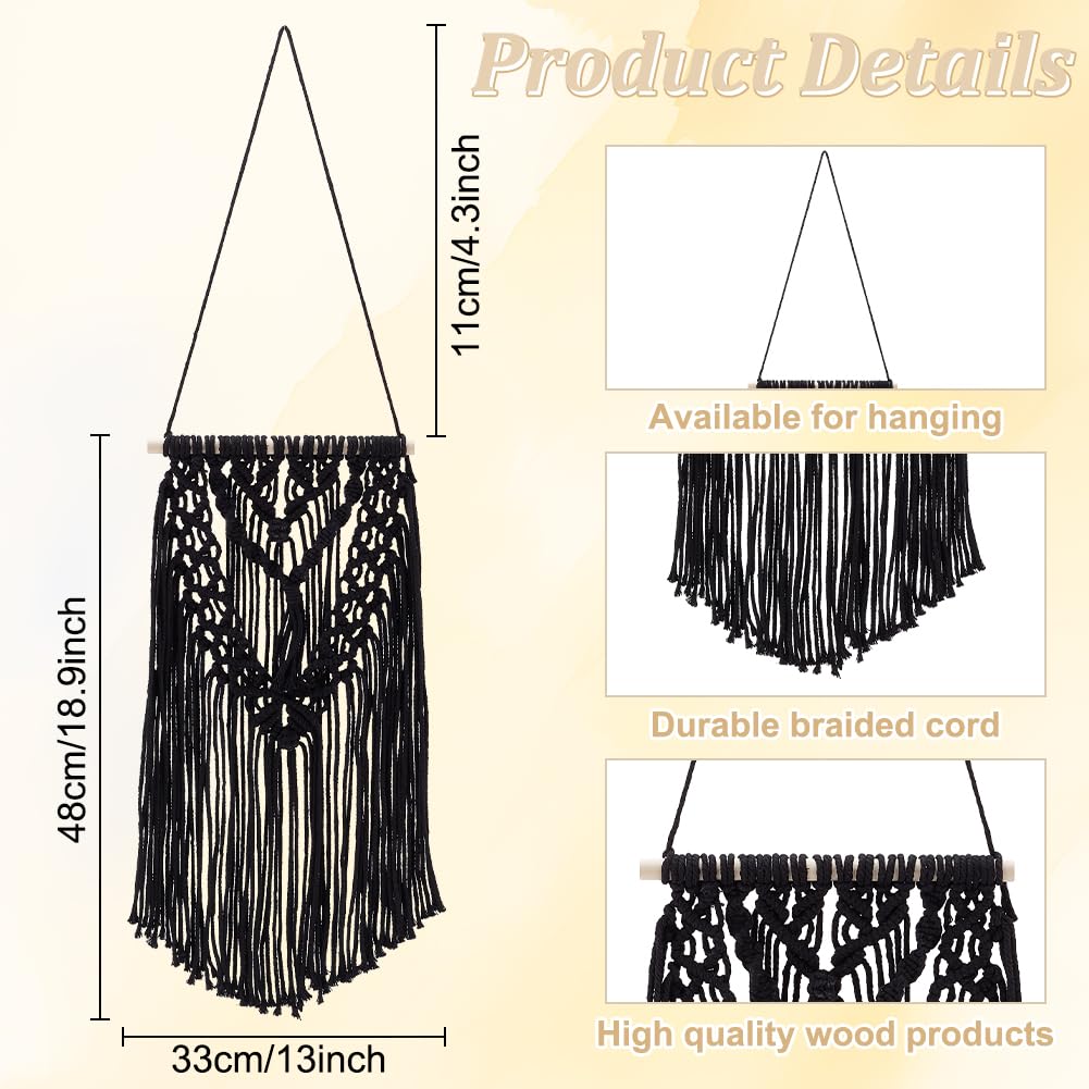 IFNUNLY 8 Set Black DIY Macrame Kit for Beginners - Starter Kit with Wall Hanging, Plant Hanger, Keychain & Instructions