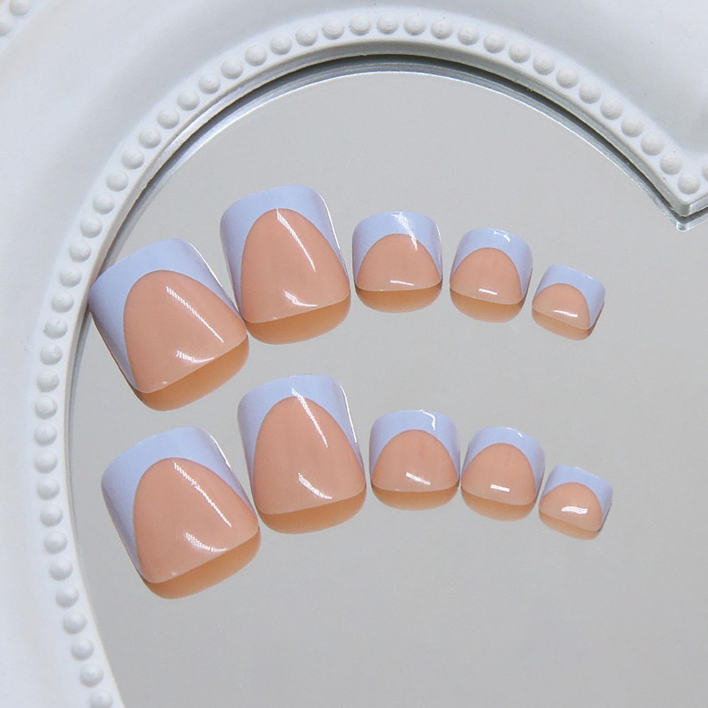 RUOKEXIN Short Press on Toenails Blue French Tip Fake Toenails with Designs Square Toe Nail Press ons Sparkly Artificial Nails for Women 24Pcs