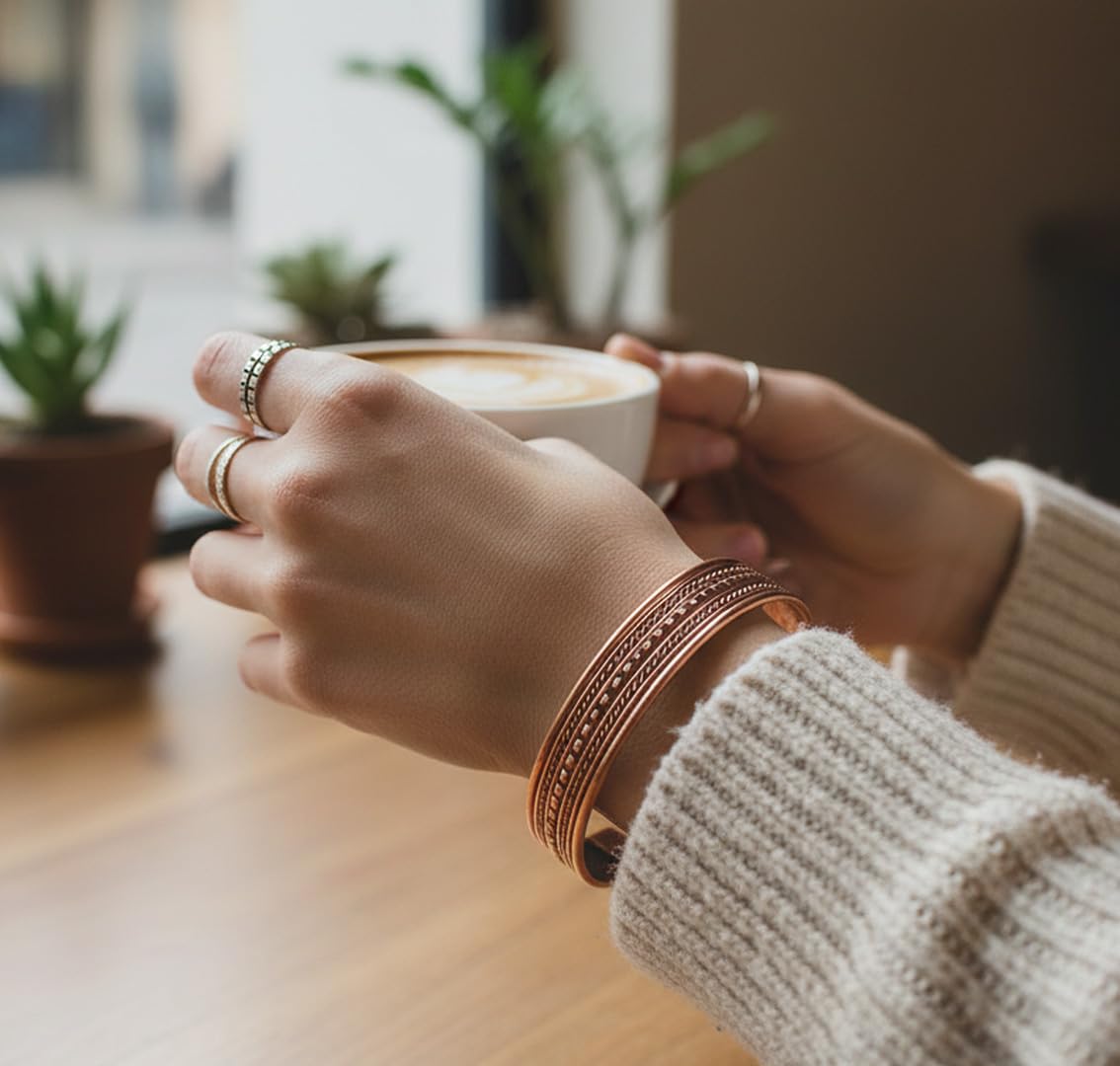 Touchstone Copper Magnetic Hand Forged With Solid And High Gauge Tibetan Magical Minimalistic Elegance Pure Copper Bracelet In Natural Copper Tone.
