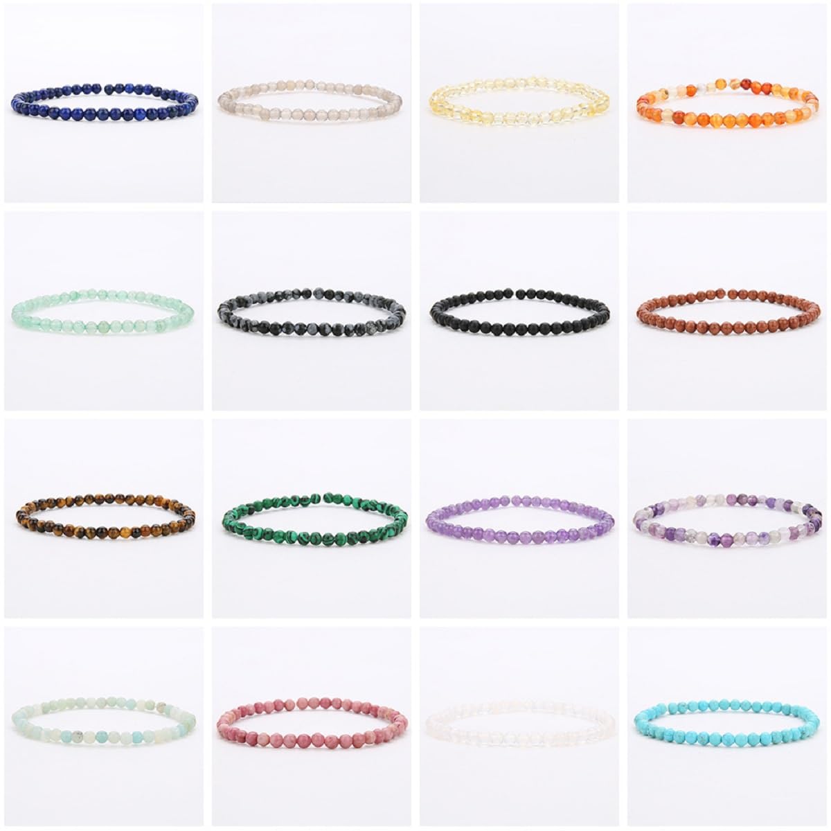 Handmade 4mm Tiny Beads Bracelet – Natural Healing Stone Beads for Yoga, Mala, and Bohemian Stacking – Stretch Bracelet for Men and Women (Snowflake Obsidian)