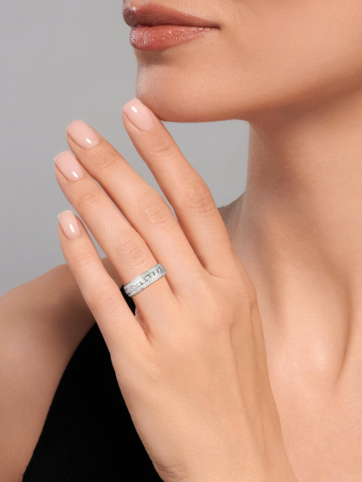 Frbod Womens Moissanite Engagement Ring Sparkle Diamond Eternity Band Silver Princess Cut Moissanite Rings Size 8