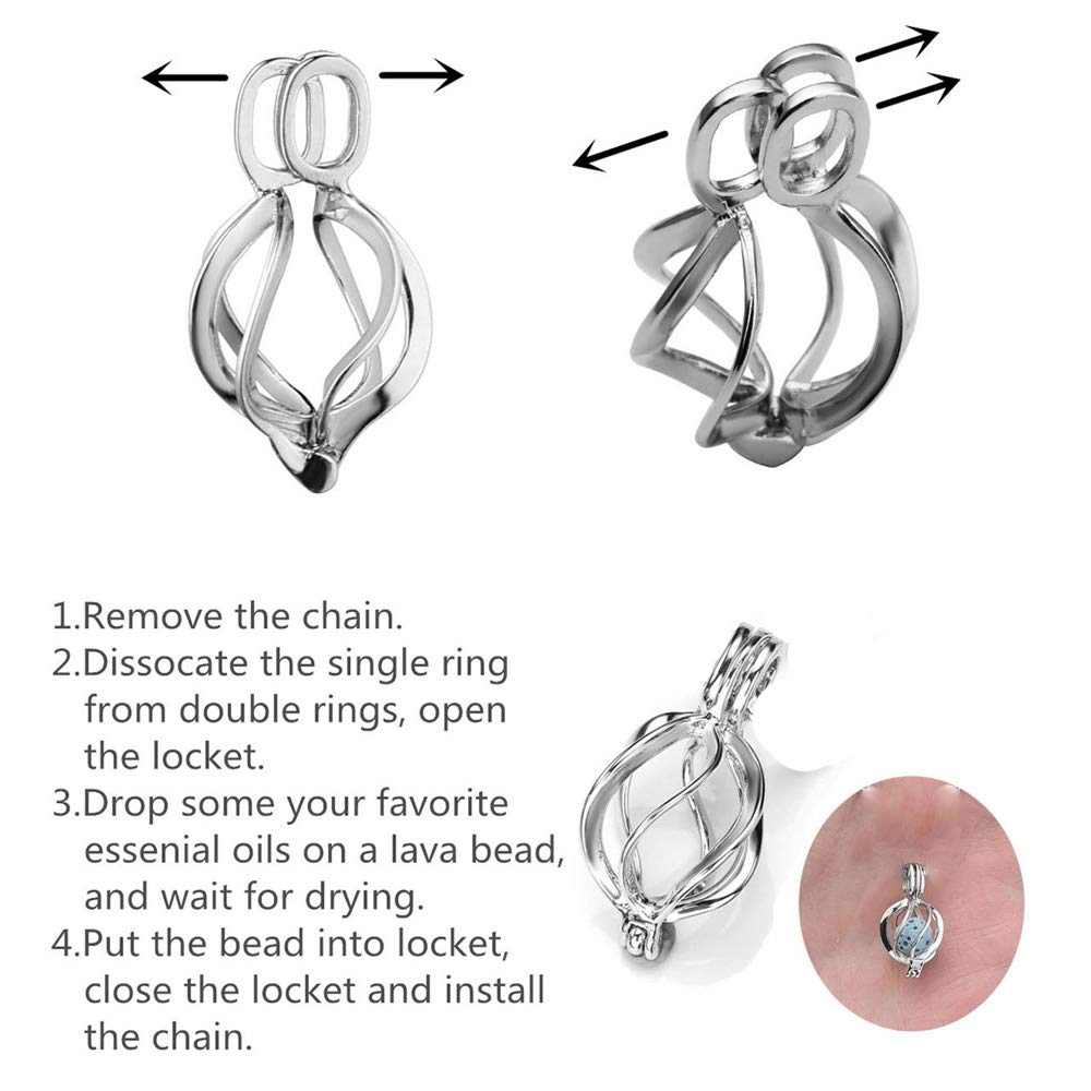 boqopod Essential Oil Diffuser Necklace Twisted Ball Aromatherapy Locket Pendant with 8 Lava Stone Balls 0.24'