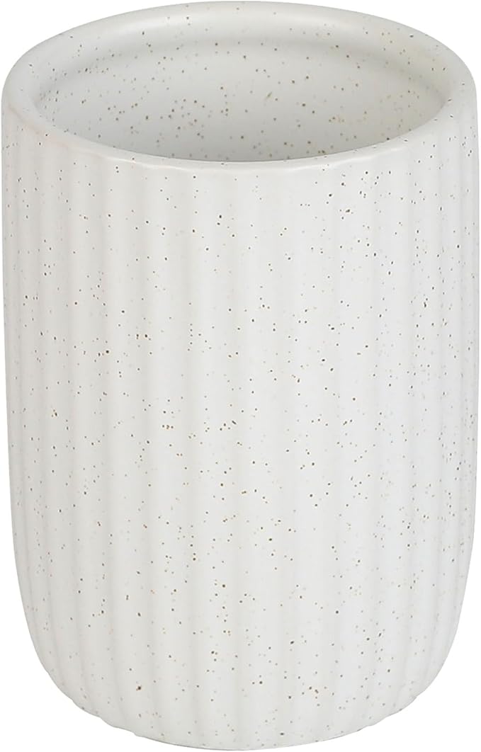 8 oz Toothbrush Holders for Bathroom, Ceramic Tooth Brushing Dispenser, Small Tooth Brush Organizer for Countertop, Toothpaste Storage Stand, Tumbler Storage Cup for Makeup Brushes -White