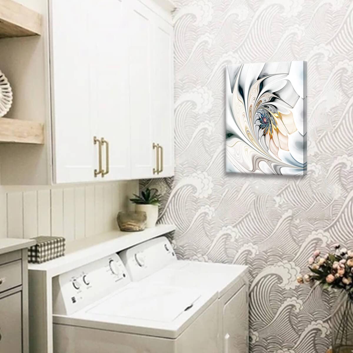Bathroom Decor Wall Art - Modern Abstract Canvas Art Wall Decor Silver Decorations Abstract Artwork Wrapped 12x16inch