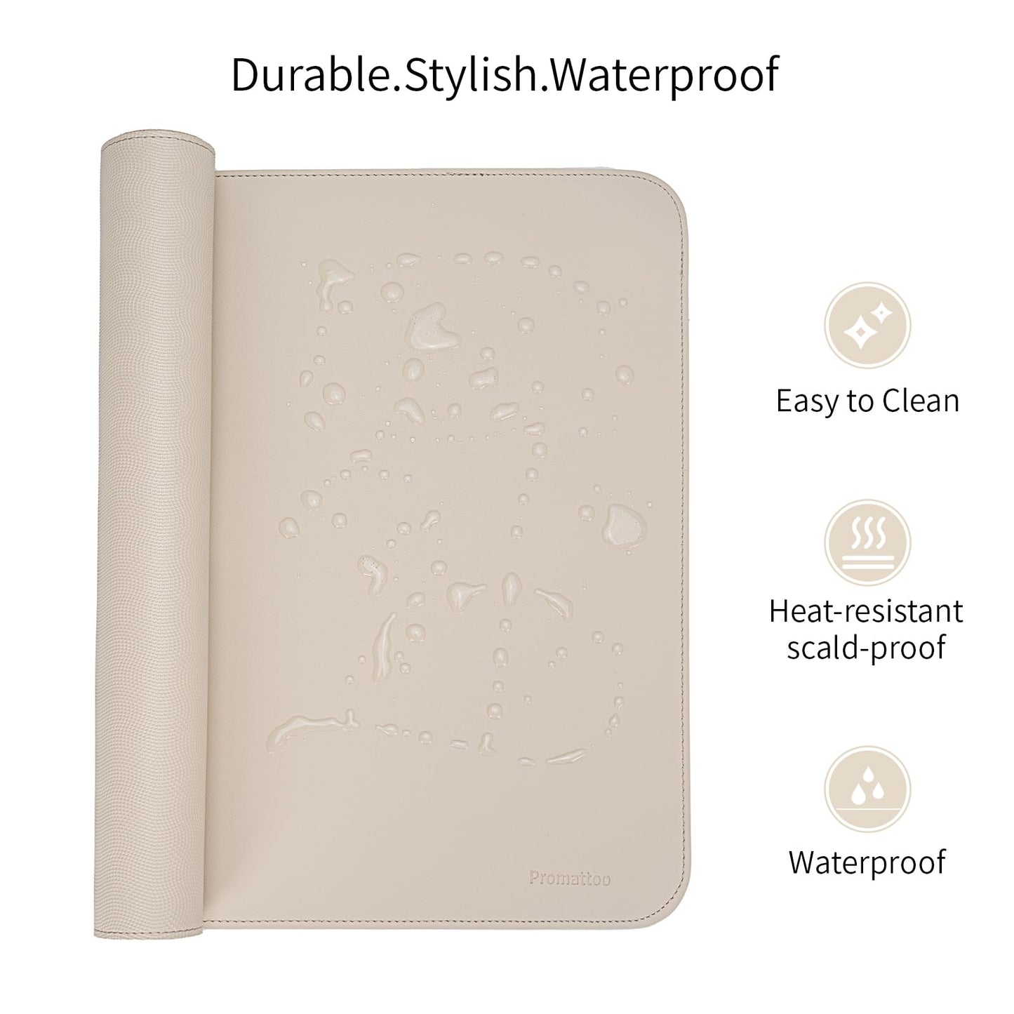 PROMATTOO Oversized Non-Slip Desk Pad Protector with Premium Gift Box – Vegan Leather Waterproof Laptop Mat for Keyboard & Mouse, Grips Desk Firmly – Large Office Pad– Warm Beige