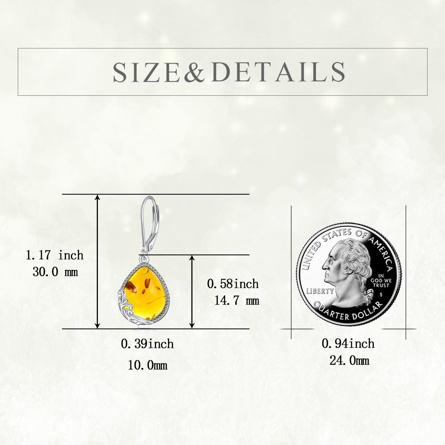 POPLYKE Amber Filigree Teardrop Drop Dangle Earrings Sterling Silver Leverback Earrings Jewelry