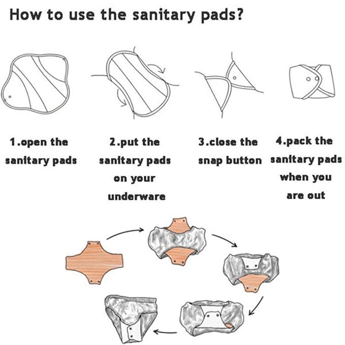 Reusable Waterproof Bamboo Charcoal Menstrual Pad Sets - Panty Liner Regular Flow Heavy Flow (5 Count)