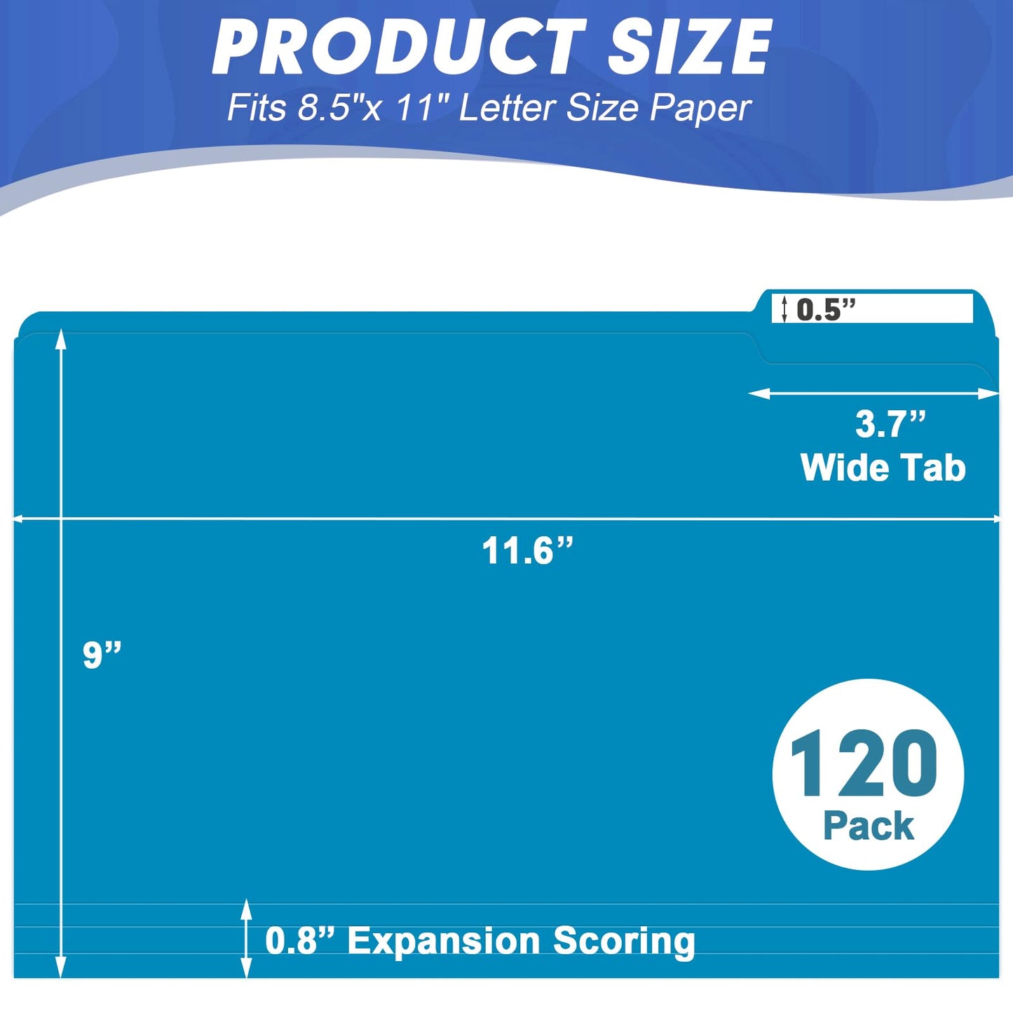 File Folder, HERKKA 120 Pack 1/3 Cut Tab File Folders, File Folders Great for Organizing and Filing, Letter Size, Blue