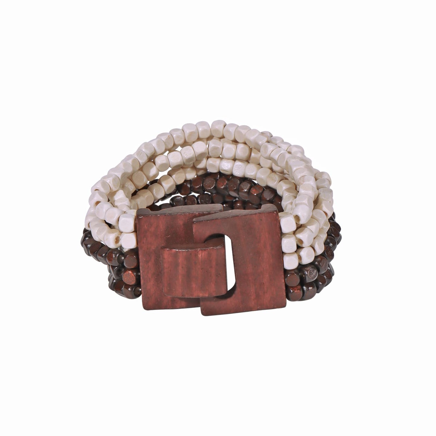Coiris Boho Bangle Bracelets for Women Wooden Beaded Bracelets Chunky Bohemian Beach Bracelets Jewelry for Women(BR1235-BrownWhite)