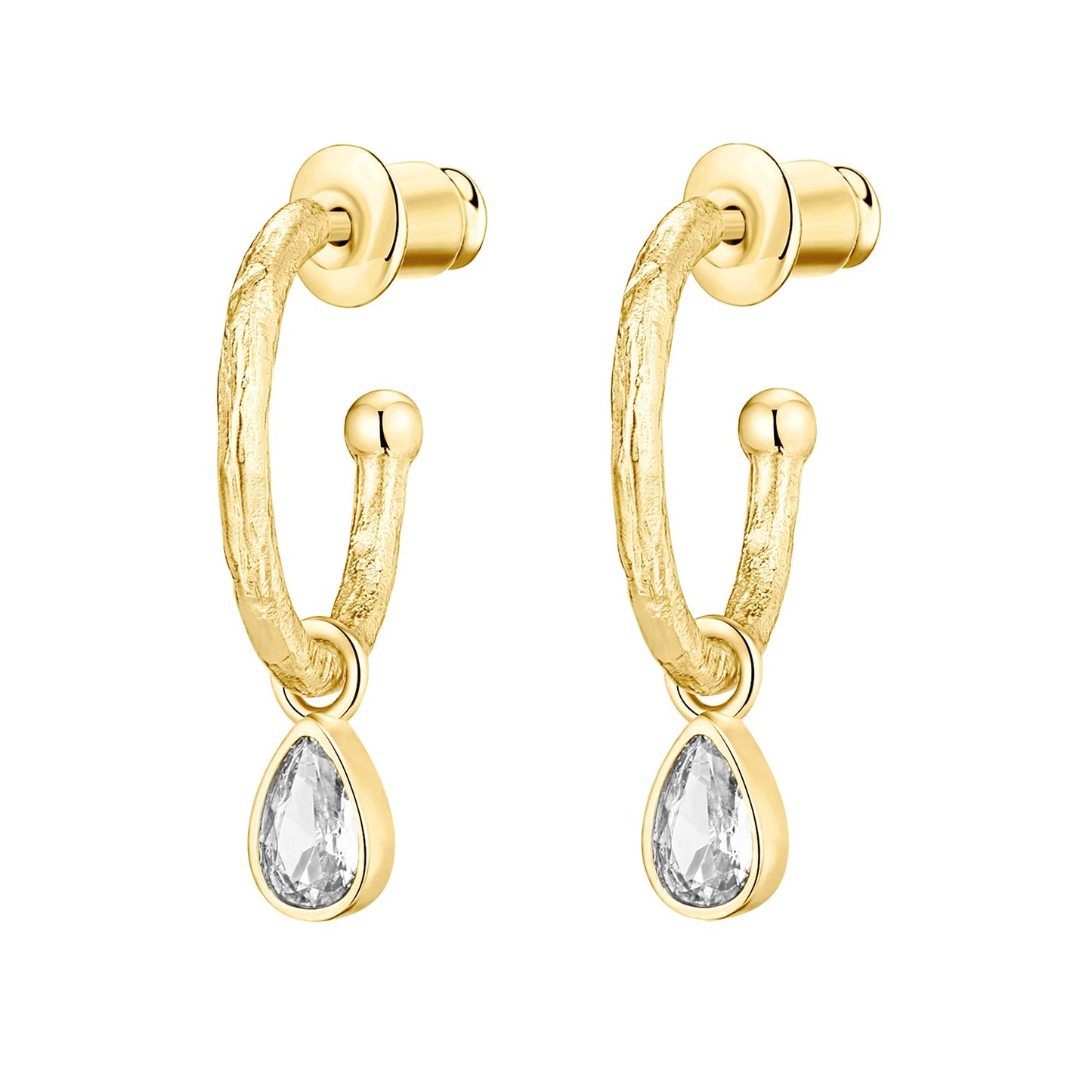 PAVOI 14K Yellow Gold Plated 925 Sterling Silver Post Dangle Huggie Hoop Earrings For Women - Trendy Pear Shaped Cubic Zirconia Drop Open Hoop Earrings - Small Hinged Hammered Huggies