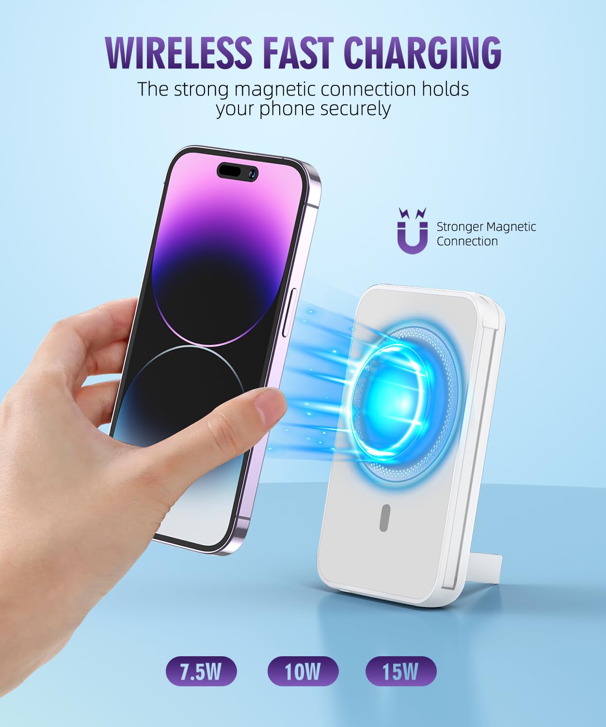for Magnetic Power Bank, 6800mAh Wireless Portable Charger with PD30W Fast Charging, Battery Pack Built-in 2 Output Cables for iPhone Series(Silver White)