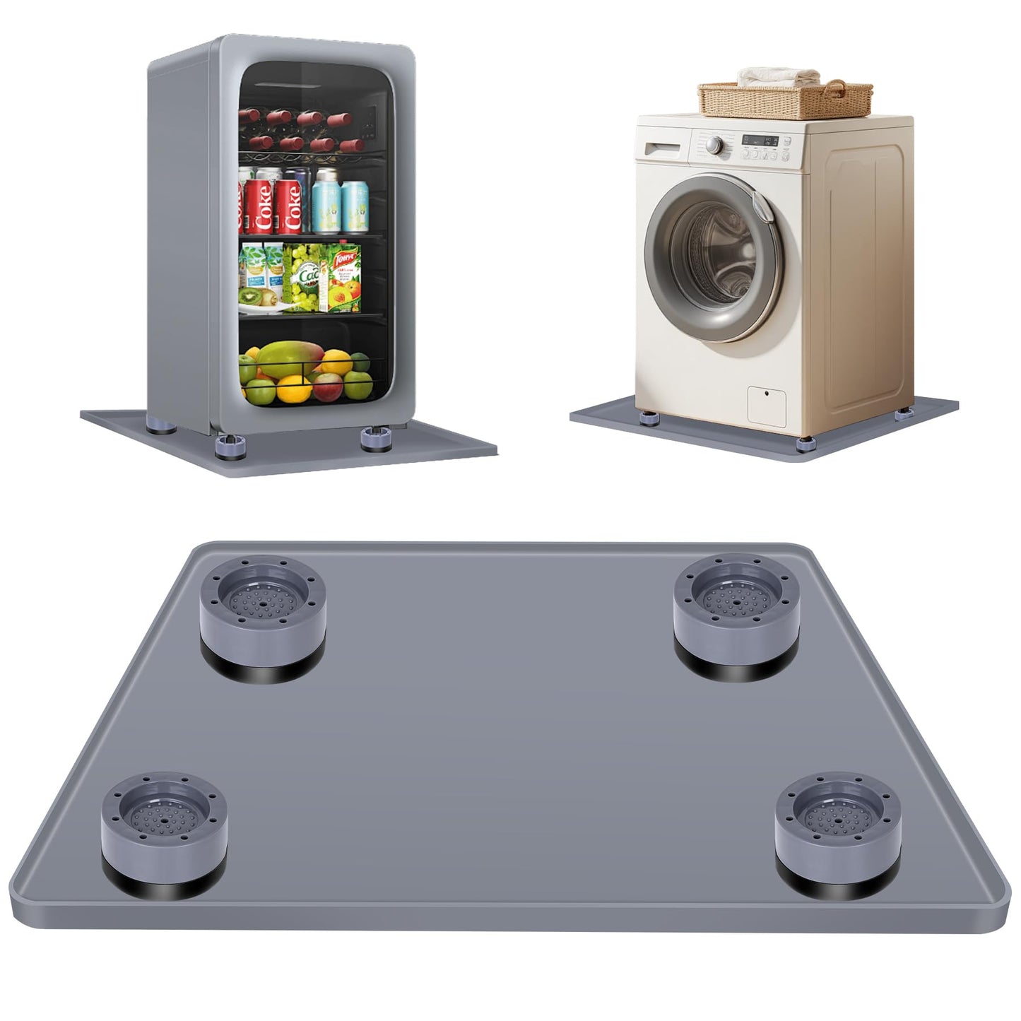 ToLanbbt Mini Fridge Silicone Mat with 4 Base Raisers - 24" x 24" x 0.8" Mini Fridge Drip Tray Under Refrigerator Mat Carpet Floor Protector Leak-Resistant Portable AC Pan for Washing Machine, Gray