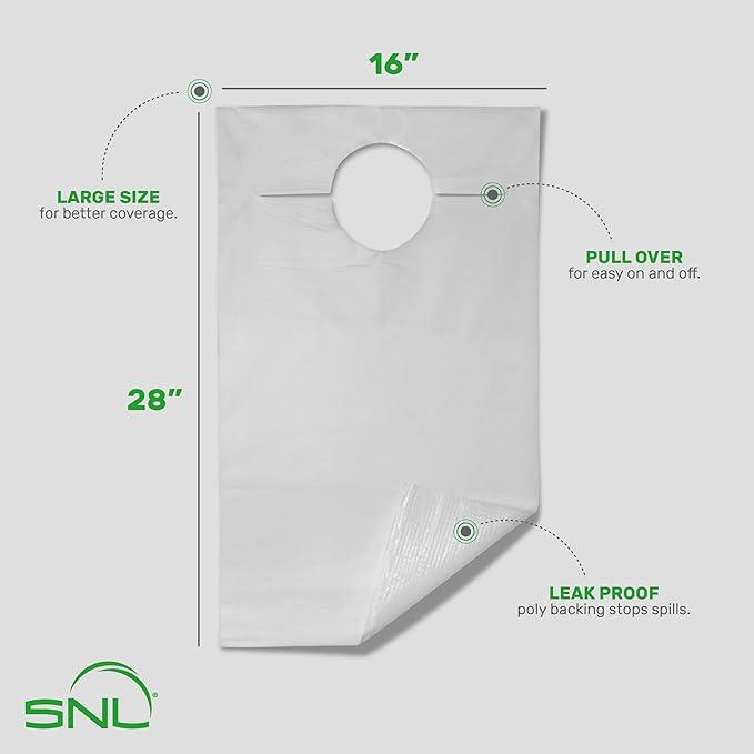 SNL Quality Disposable Adult Poly-Lined Bibs - 16" X 28" - Overhead (Pack of 100)