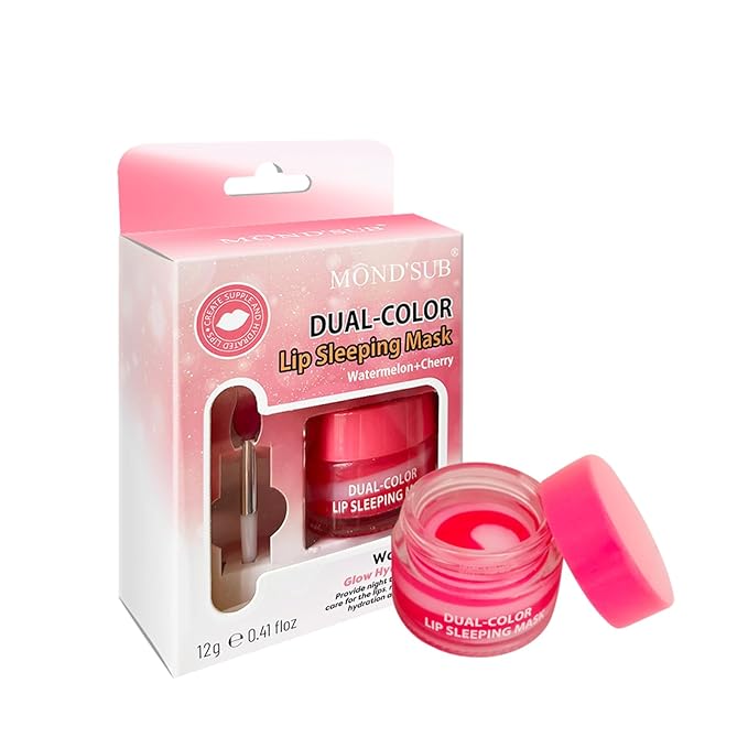 MOND'SUB Dual-Color Watermelon & Cherry Lip Mask - Overnight Dry Damaged Lip Nourishment - Hydrating Care with Fruit Extracts - Moisturizer for Plump, Smooth Lips(Watermelon + Cherry)