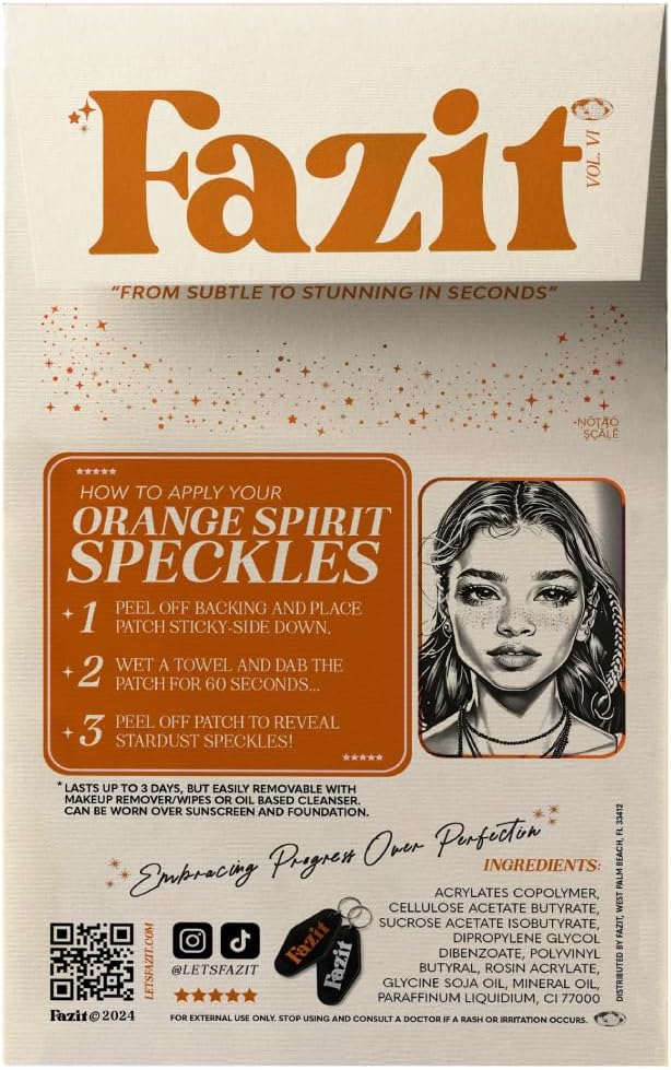 Fazit Makeup Patches - Orange Speckles - Glow Up Make-Up Patches - Cute Glitter Makeup Accessories for Women - Cosmetic Glitter for Face