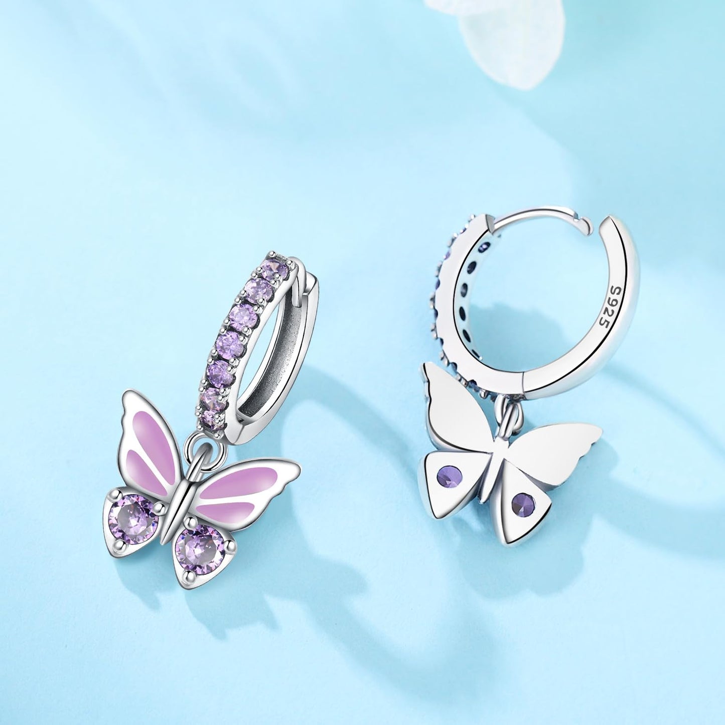 Cycuff 925 Sterling Silver Hoop Earrings Colorful Cubic Zirconia Jewelry Drop Earrings for Women Set Earring Presents for Her