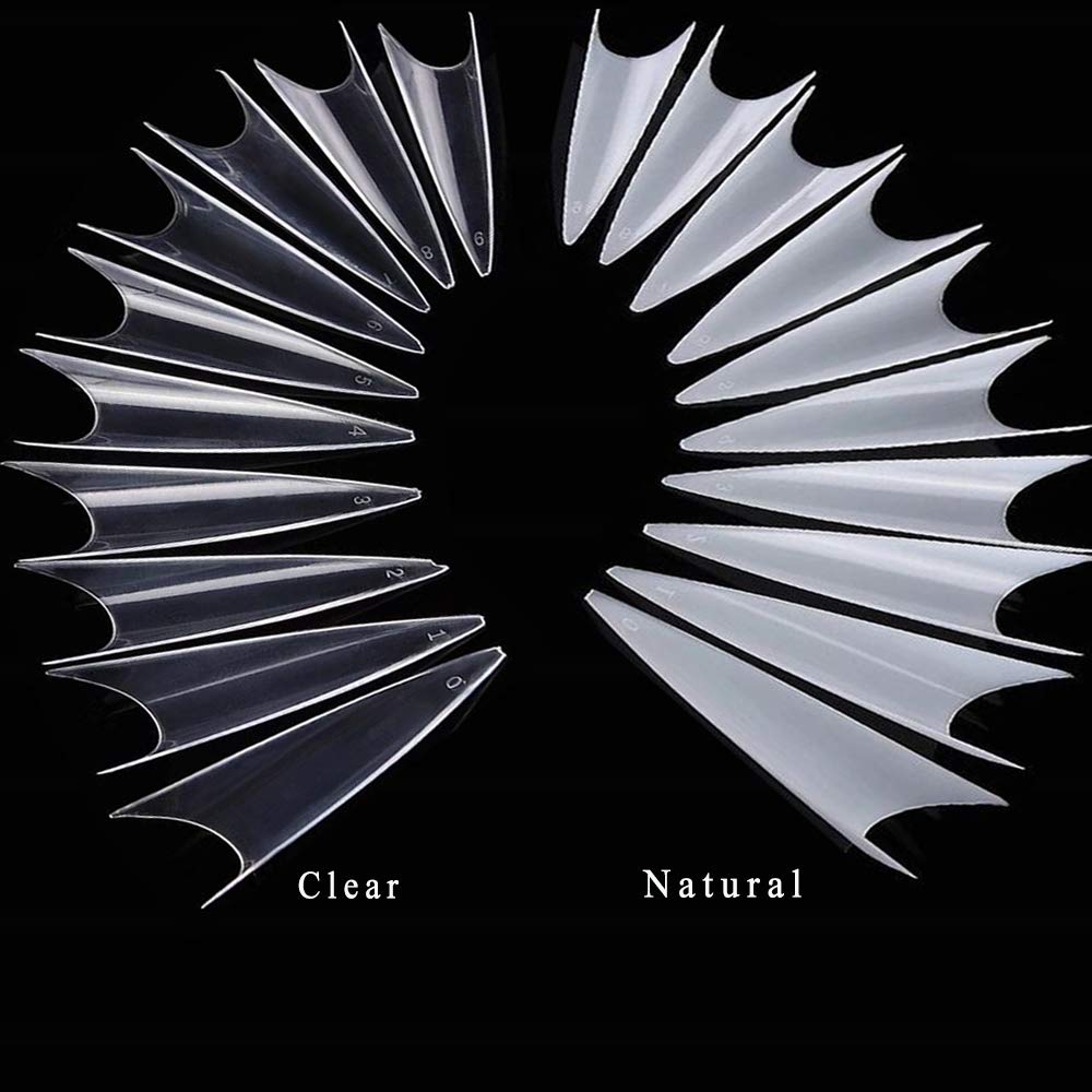 600pcs Stiletto Nail Tips Long Shape Clear Half Cover False Nail Art Tips ，DIY Nail Salon Art 10 Size with Bag