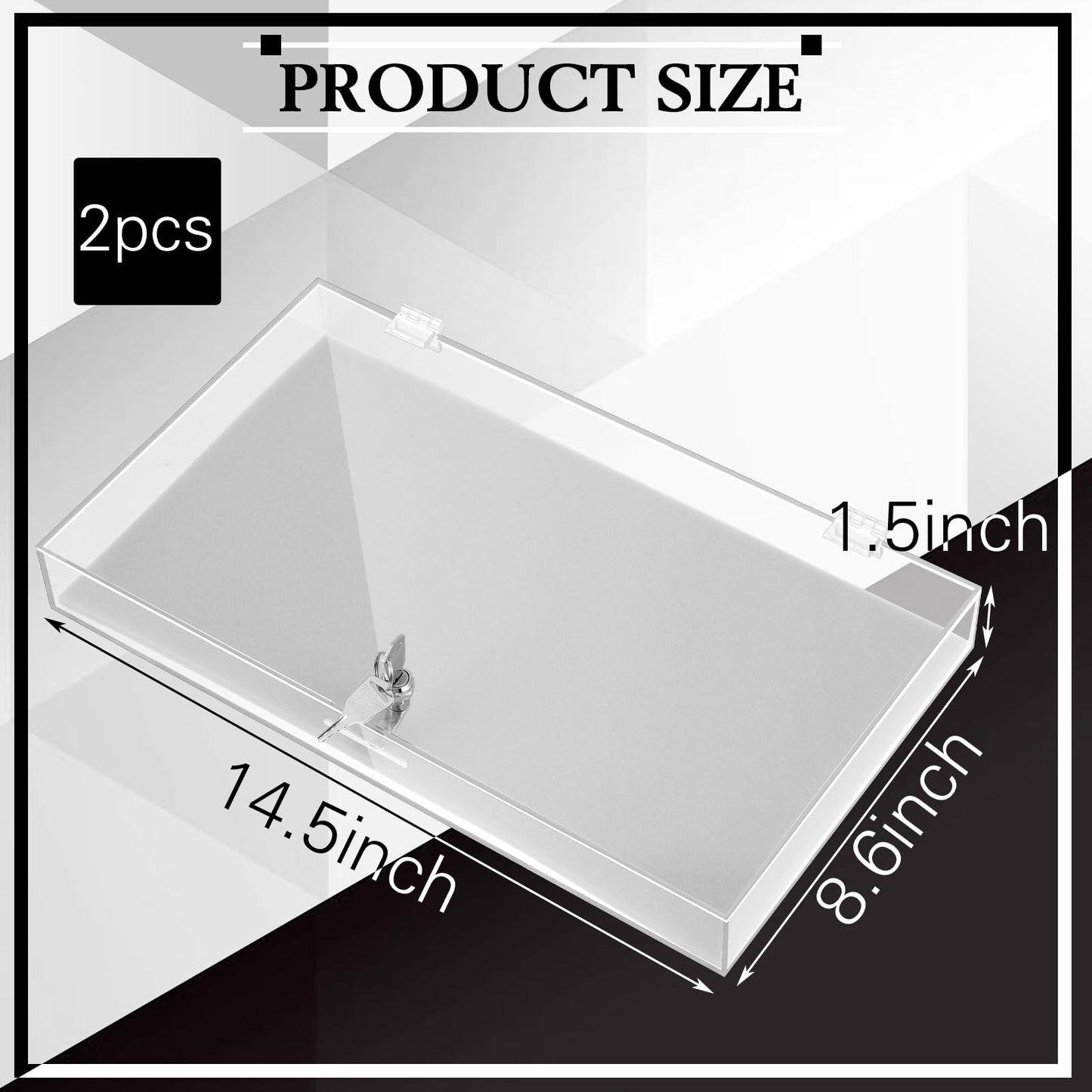Huquary 2 Pcs Acrylic Locking Jewelry Display Case Clear Ring Earring Necklace Bracelet Security Showcase with Lock and Key for Trade Show Retail Display (Gray)
