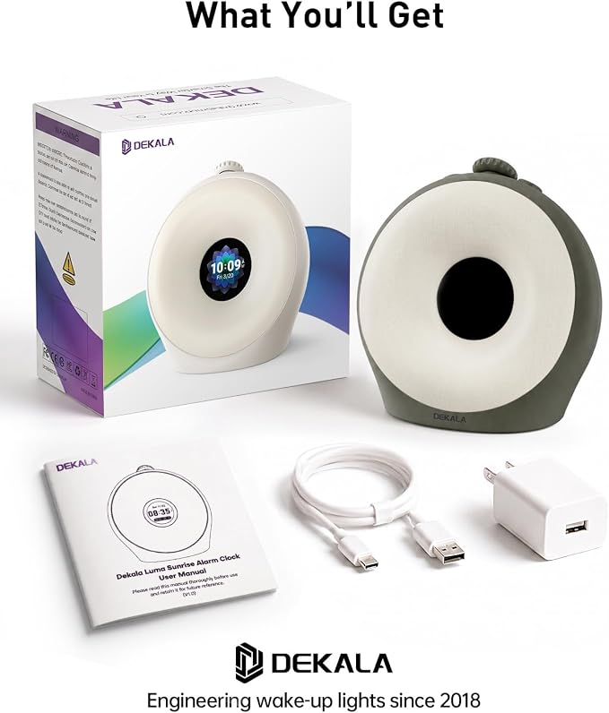 Dekala Sunrise Alarm Clock for Heavy Sleepers with Pulse Wake, Sunset Sound Machine with Breathing Ambient Light, Loud Alarm for Bedrooms, Wake Up Light, Digital Color Display & 7 Themes, No App
