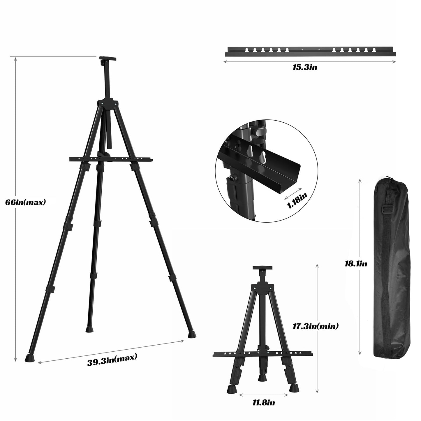 Easels for Painting Canvas, Aredy 66" Art Easel for Drawing, Portable Painting Easel Stand, Metal Table Top Easel