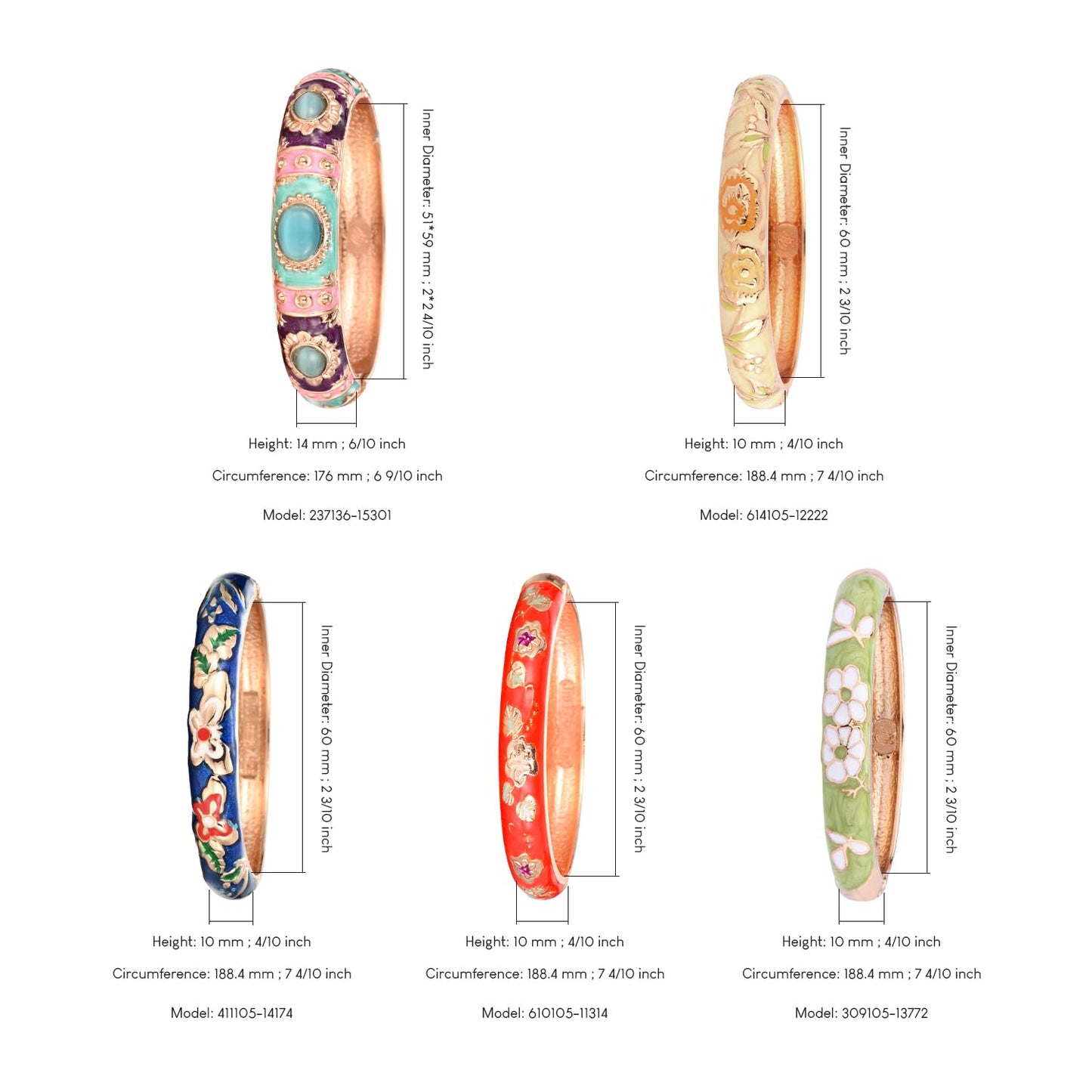 UJOY Random Pack Colors Enamel Jewelry Set Flower Engraved 10 PCS Cloisonne Bracelets in a Box