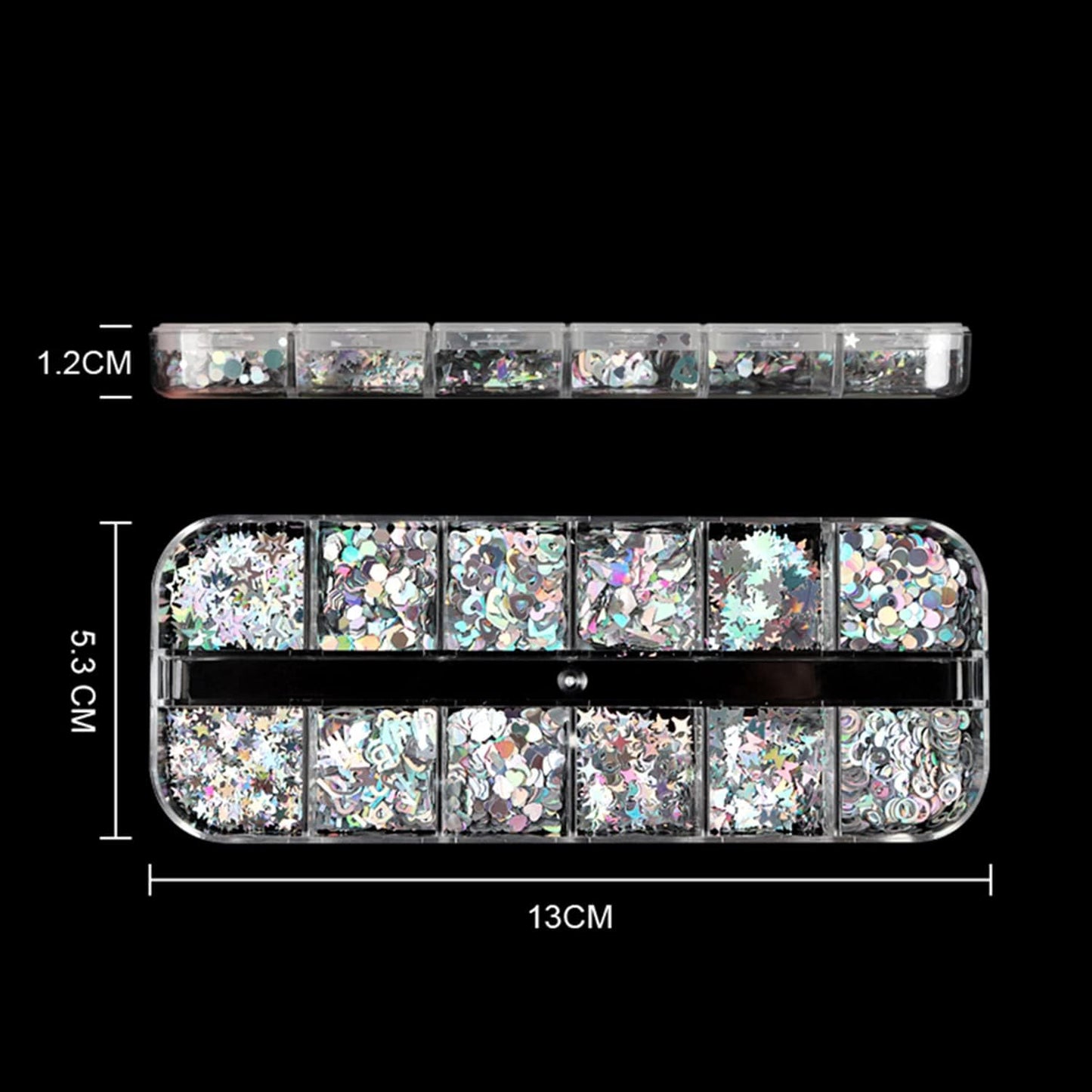 Vezocim Silver Glitter Nail Flakes Holographic 3D Glitters Sequins Decorations, Heart Circle Letters Butterfly Design Supplies DIY Sparkly Resin Nail Art Tips
