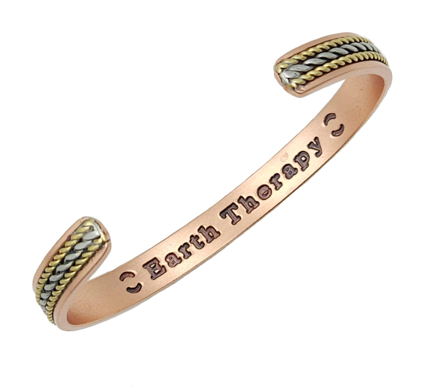 Earth Therapy Rope Inlay & Hammered Style Copper Cuff Bracelets with Ultra Strength Magnets - Unisex - Adjustable