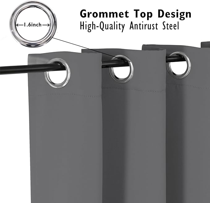 ChrisDowa Blackout Curtains 63 inches Long for Bedroom - 2 Panels Set Grommet Thermal Insulated Room Darkening Curtains for Living Room (Grey, 52 x 63 Inch)