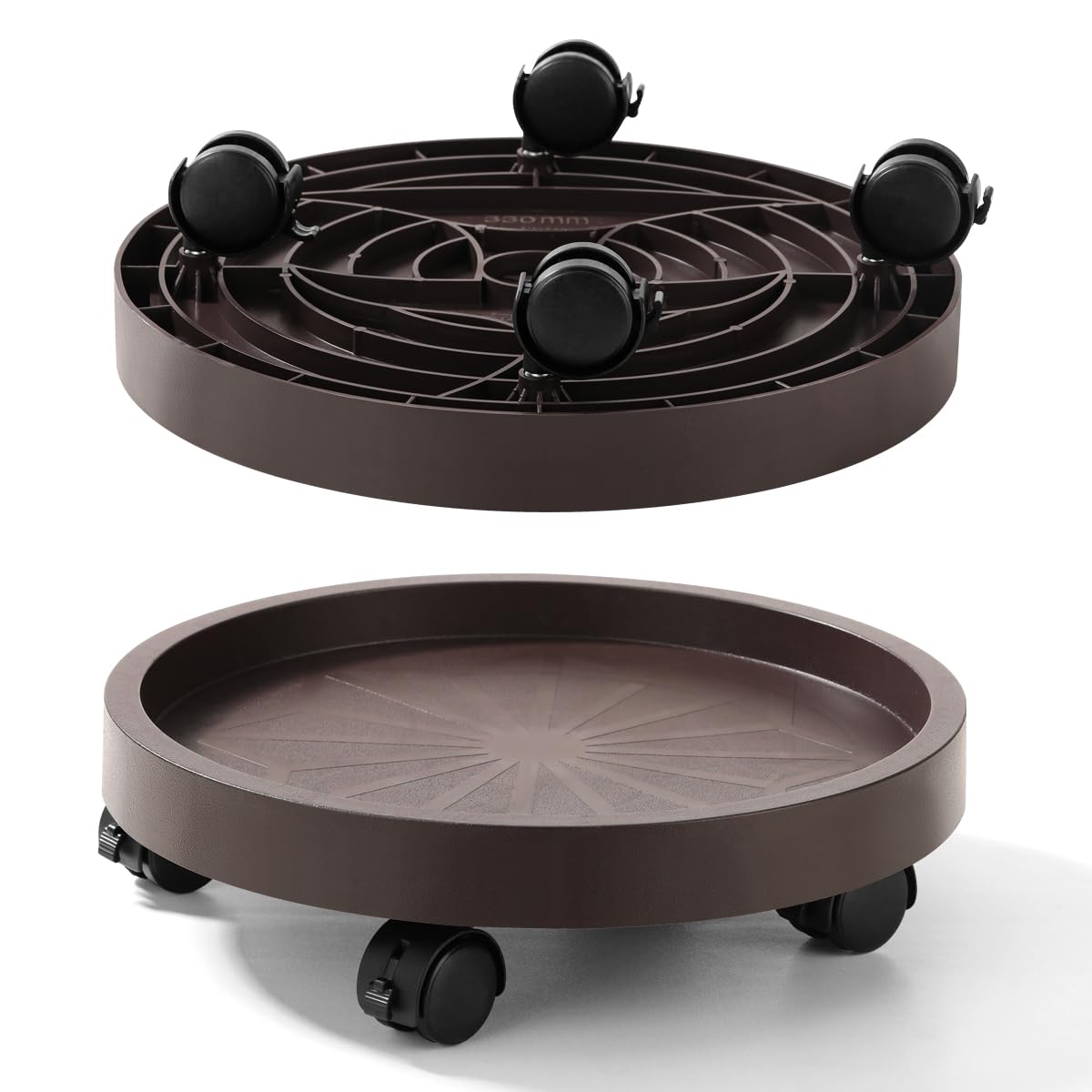 Maxurry 2Pack Plant Caddy with Wheels Plastic Round Plant Dolly Lockable Caster Wheels Holder For Planter Potter Display Stand Inoor Outdoor Using Decoration(Brown)