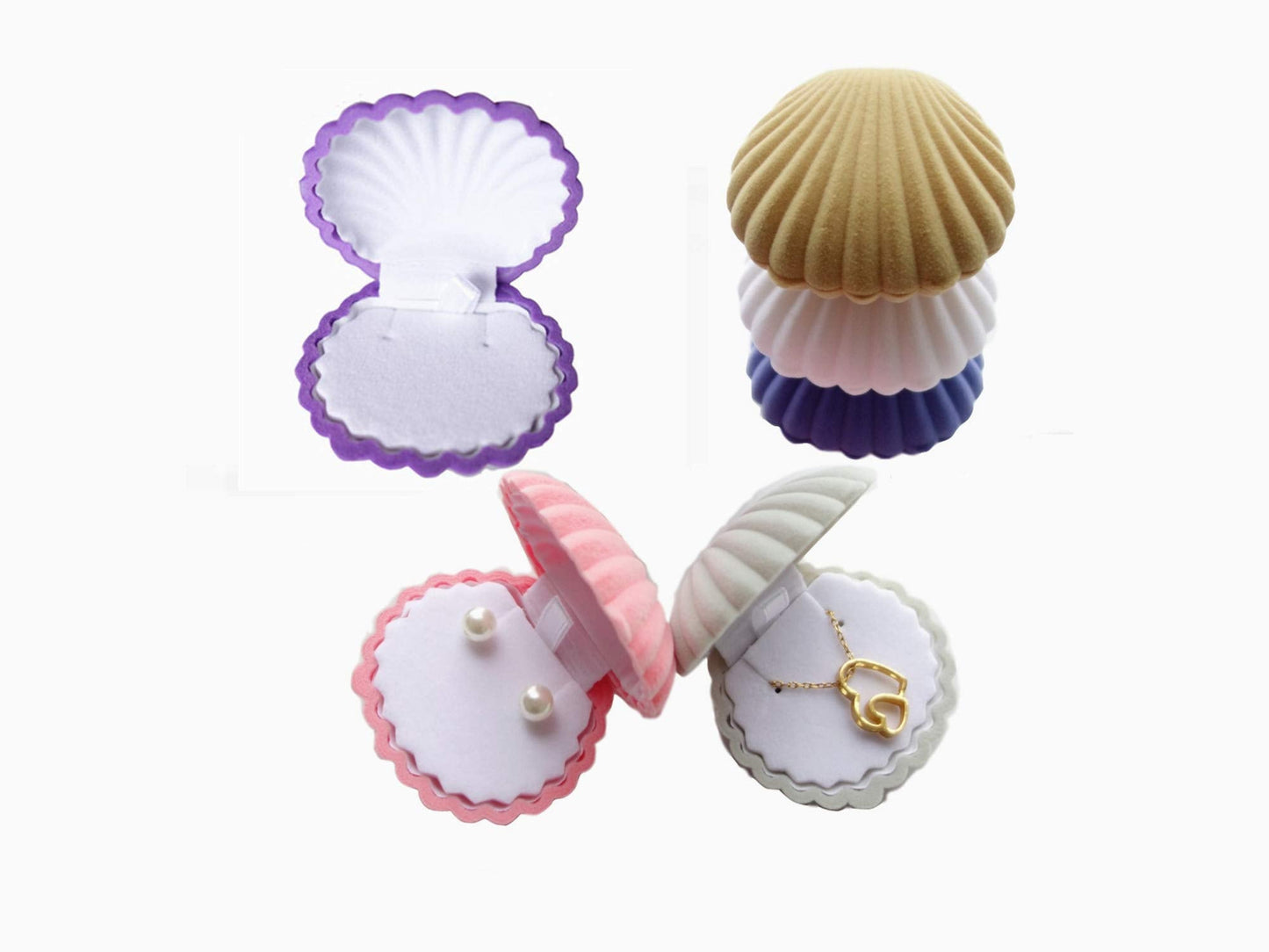 HAMIYELL Pack of 6 Colorful Velvet Earring Gift Box Shell Jewelry Storage Case Showcase Display Organizer Box for Necklace