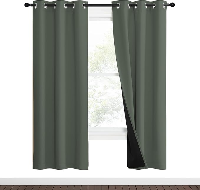 NICETOWN 100% Blackout Curtains 70" Long, Pair of Energy Smart & Noise Blocking Out Drapes for Baby Room Window, Thermal Insulated Guest Room Lined Window Dressing(Dark Mallard, 37" Wide)