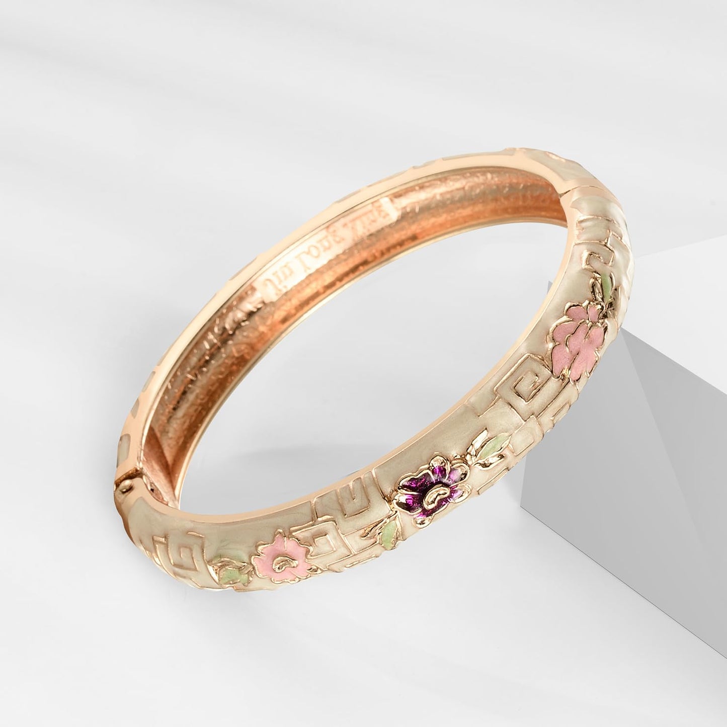 UJOY Vintage Cloisonne Bracelets Flower Enameled Jewelry Plated Cuff Bangle for Women Gift Box 55A100-55A114 Green Yellow