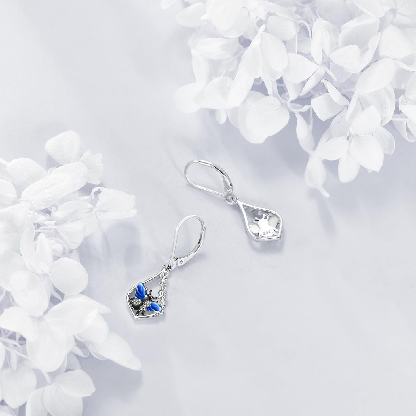 Bee Earrings Sterling Silver Daisy Filigree Earrings Leverback Dangle Earrings Drop Jewelry Birthday Gifts for Women