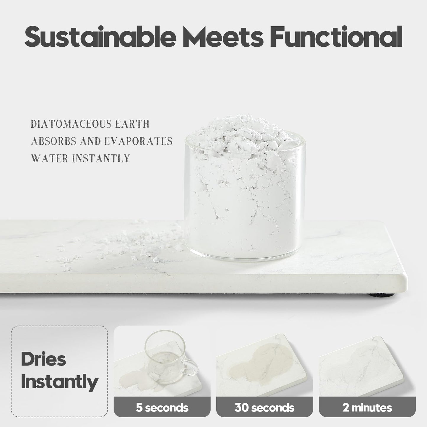 2PCS Water Absorbing Stone Drying Tray for Kitchen Counter & Bathroom Sink, Diatomite Faucet Splash Guard, Soap Dispenser Rack & Sponge Holder Caddy Organizer, Marble White (Printed Pattern), 9"x 3.5"
