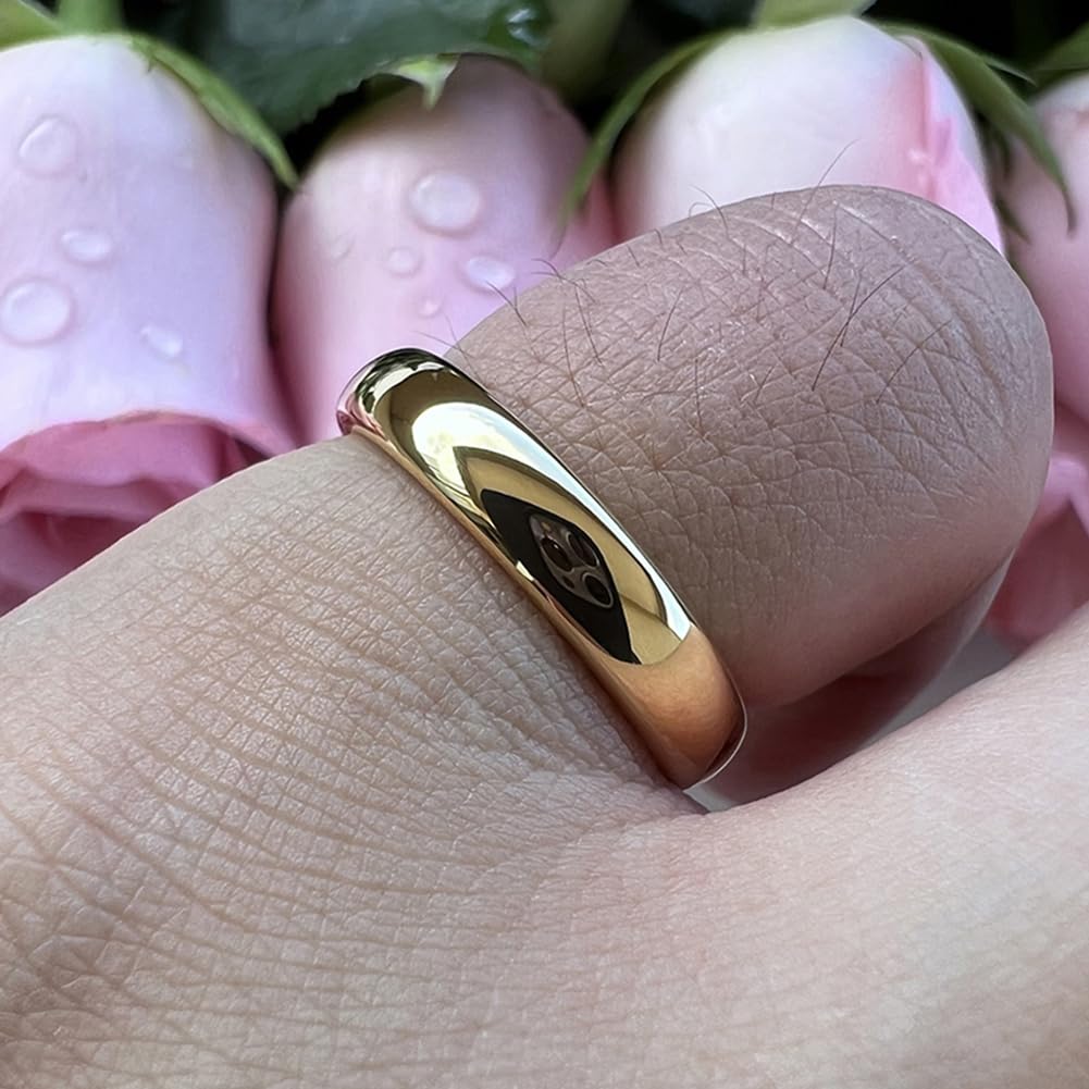 TUTISS 4mm Gold Tungsten Rings for Women Men Engagement Wedding Bands Domed Polished Comfort Fit Size 9