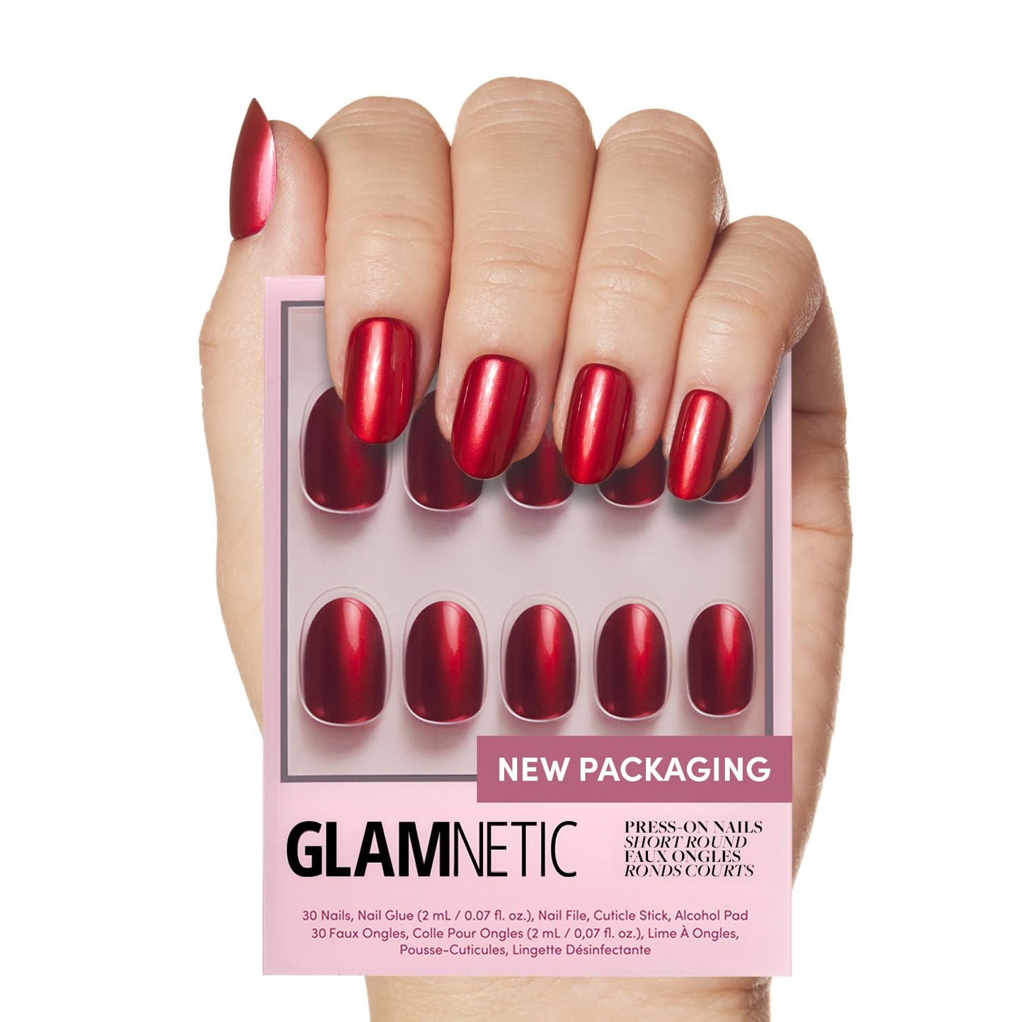 Glamnetic Press-On Nails Bundle - Cherry Glaze & Cosmic | Glazed Short Round Cherry Red Nails | Glossy Sparkly Black Short Squoval Fake Nails | Reusable Nail Kits