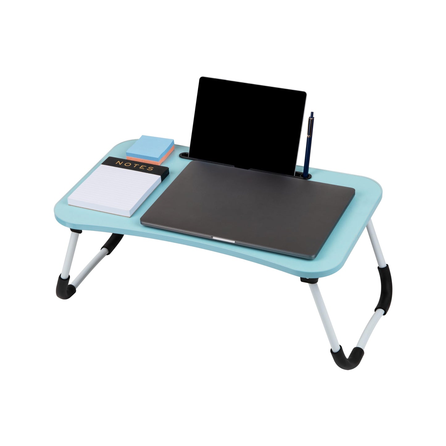 Mind Reader Lap Desk Laptop Stand, Bed Tray, Folding Legs, Couch Table, Portable, MDF, 23.25" L x 13.75" W x 10.5" H, Blue