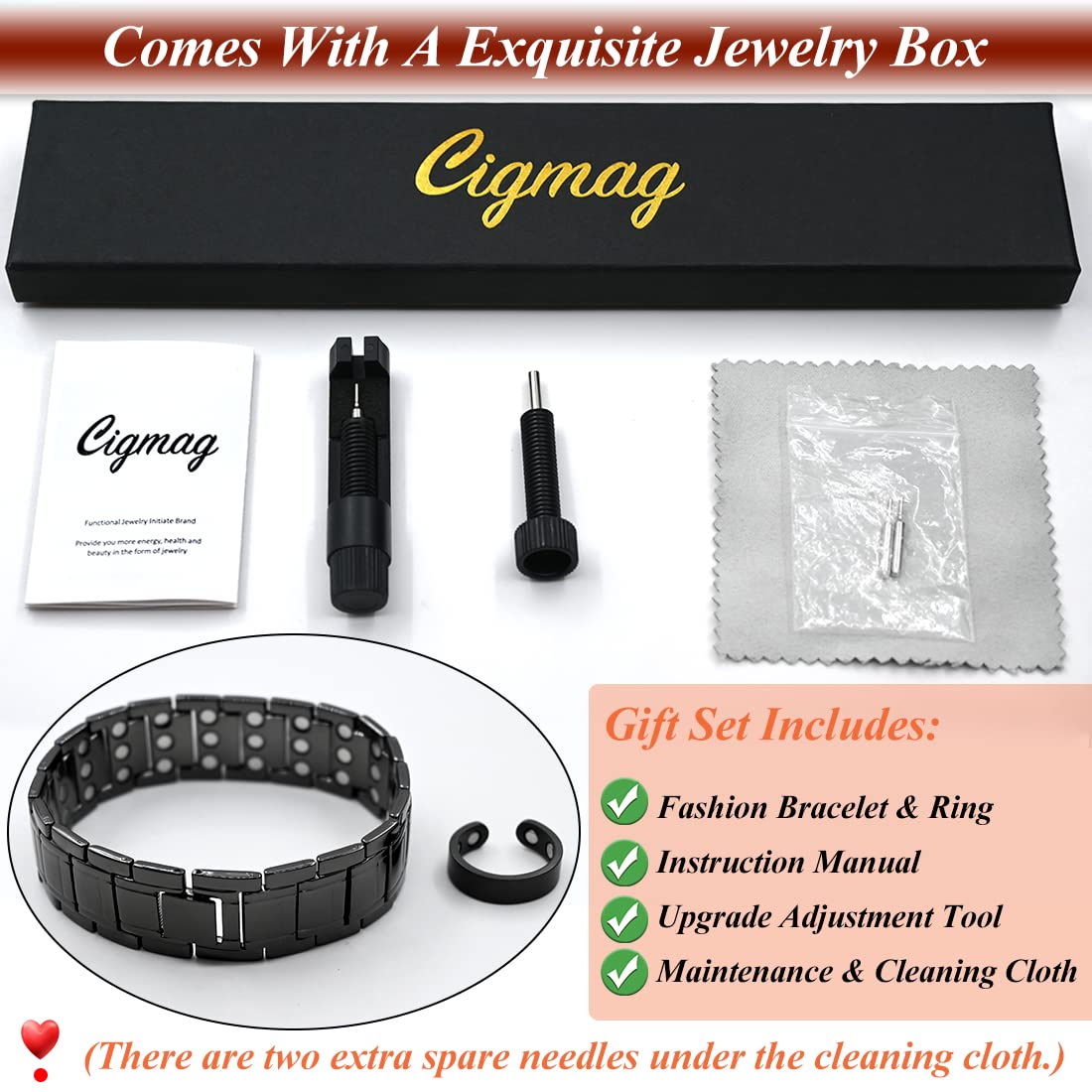 Cigmag 3X Copper Bracelet for Men Triple Ultra Strength Magnets Pure Copper Magnetic Bracelet & Ring Set with Adjustable Sizing Tool