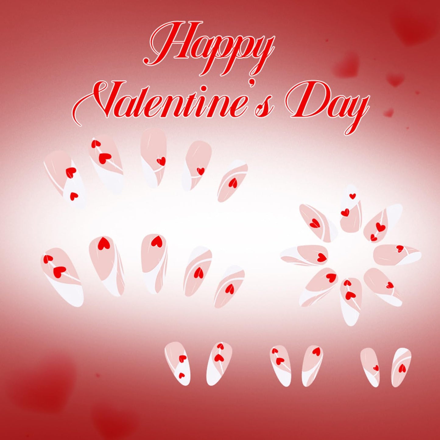 CJDLTS Valentines Press on Nails Medium Almond Artificial Acrylic Irregular Lines Fake Nails Red Love Coffin Nails Full Cover Glossy Heart Glue on Nail Artificial Fingernails Women Festival Manicure