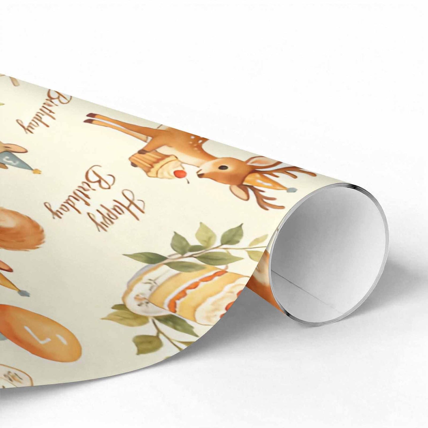 MiauMango Birthday Wrapping Paper, Forest Animals Tea Party 17.3 x 58 inch Wrapping Paper Roll For Birthday Party Gift Bouquet Decoration