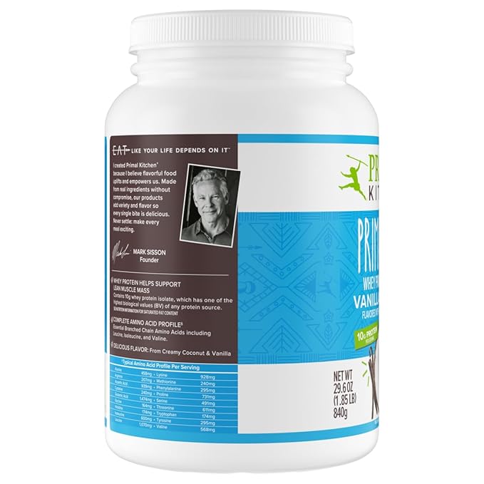 Primal Kitchen Primal Fuel Vanilla Coconut Whey Protein Drink Mix, Gluten and Soy Free, 1.85 Pounds
