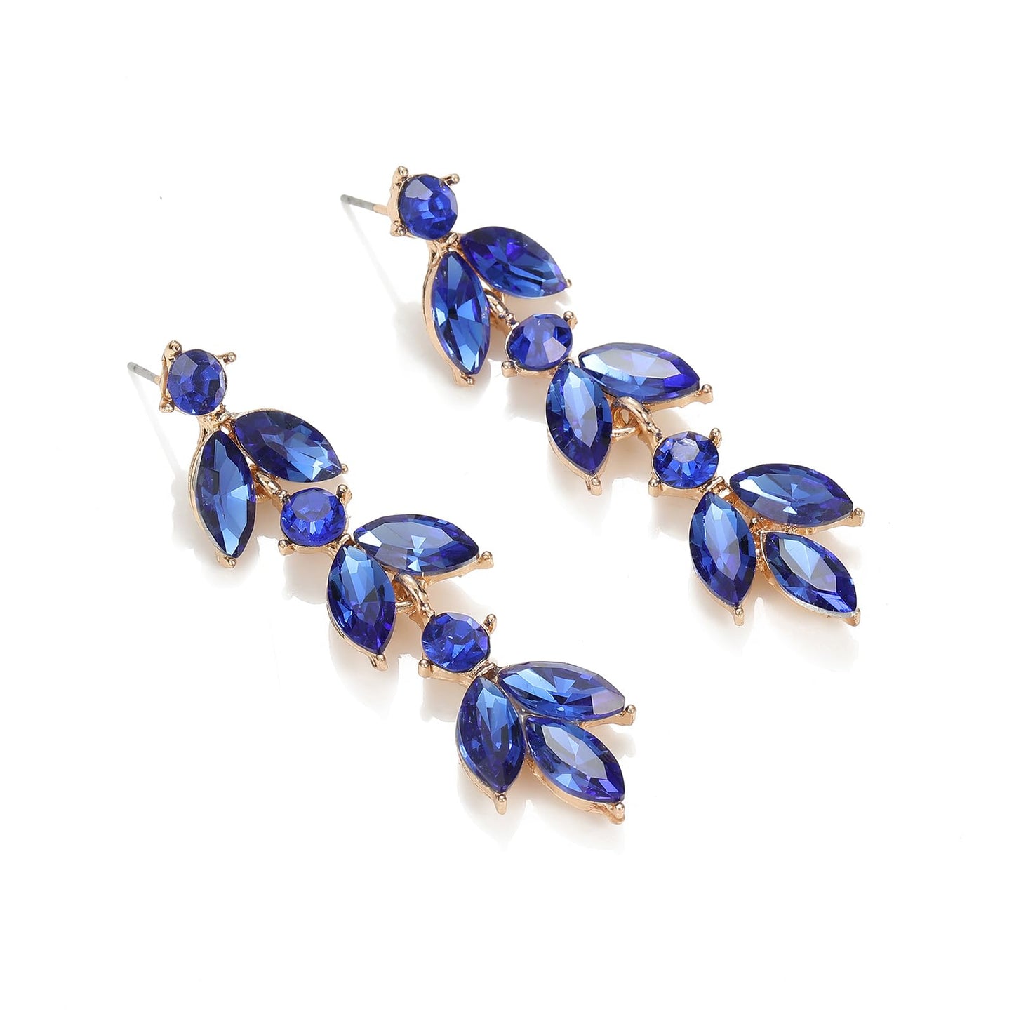 GAOKOXI Royal Blue Wedding Rhinestone Dangle Earrings Elegant Bridal Crystal Drop Earrings for Women Bridesmaids Guest Party Prom
