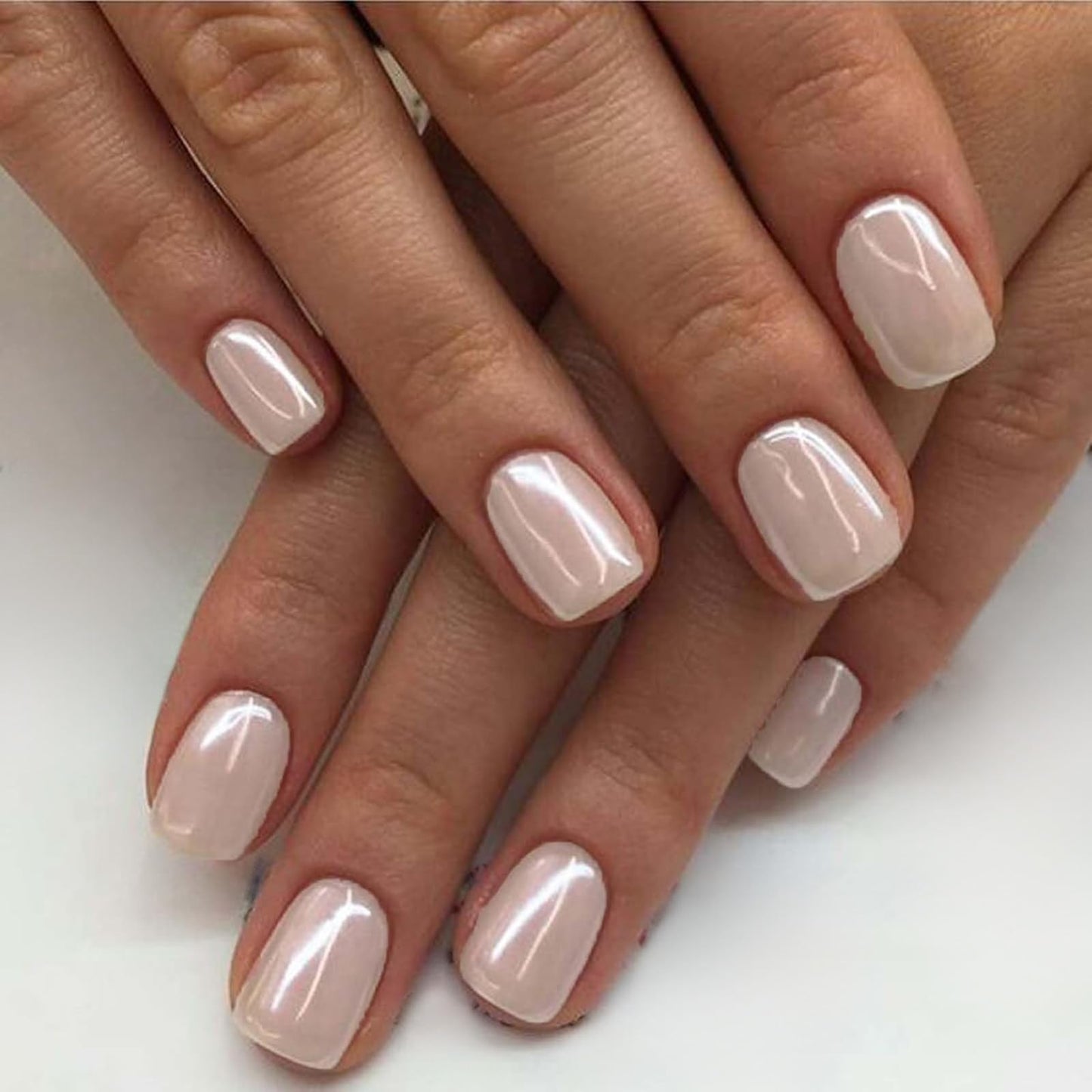 GLAMERMAID Press on Nails Extra Short Squoval, Handmade 2 Packds Pearl Chrome & Black Rainbow Gel Glue on Nails