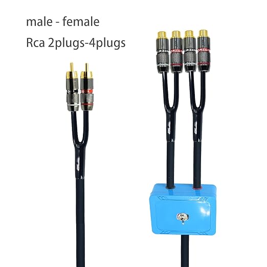 18ft Sound Channel swicher 2 Male to 4 Female RCA Switch Selector 2 in 1 Out R/L Stereo Audio 1 in 2 Out Stereo Audio Splitter with Mute Button No External Power Required CD Speaker DVD Player