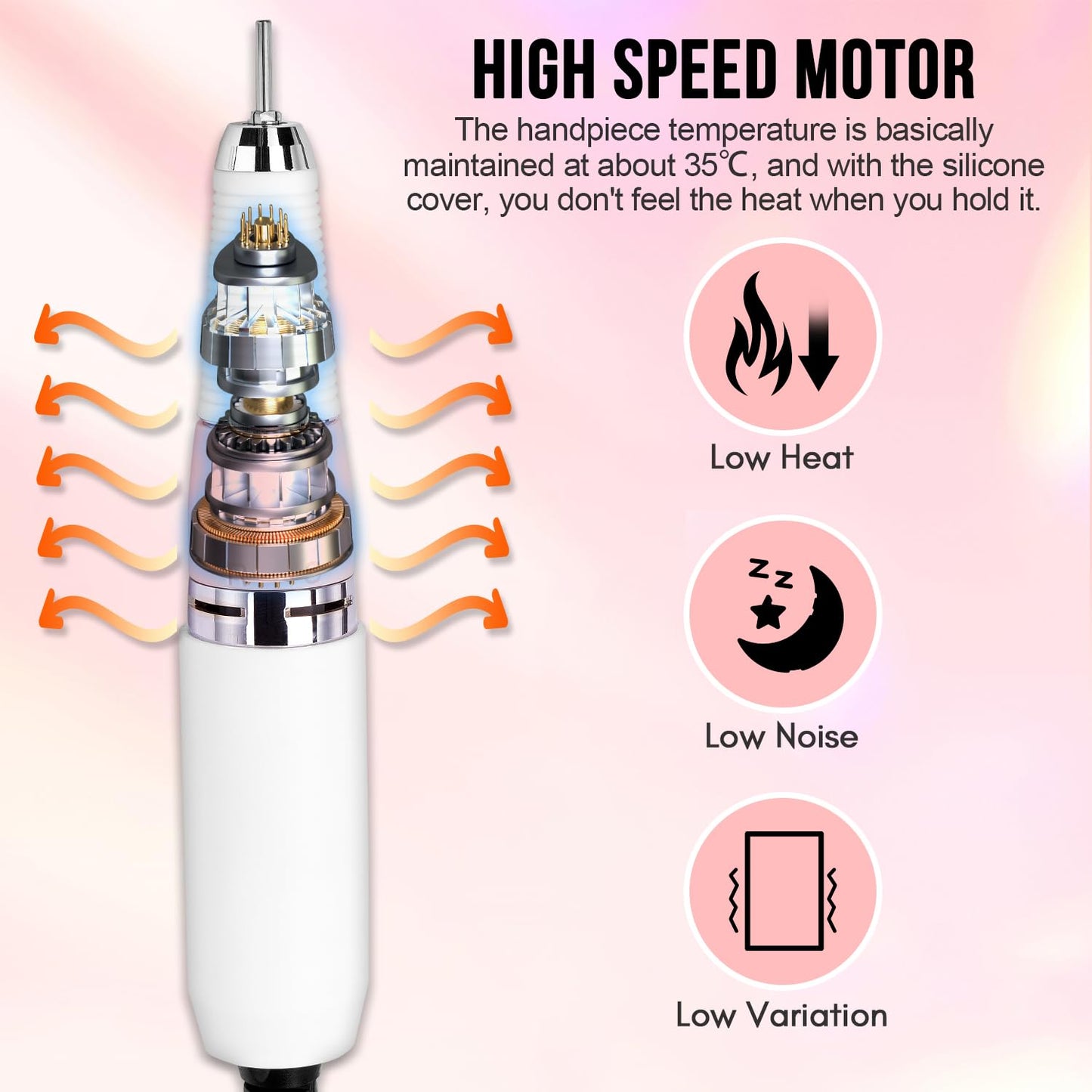 Makartt Nail Drill, Rechargeable Nail E File 30000RPM Electric Nail File, Malory Pink Portable Gel Nail Remover Machine with Nail Drill Bits & Sanding Bands for Manicure Salon Home Use
