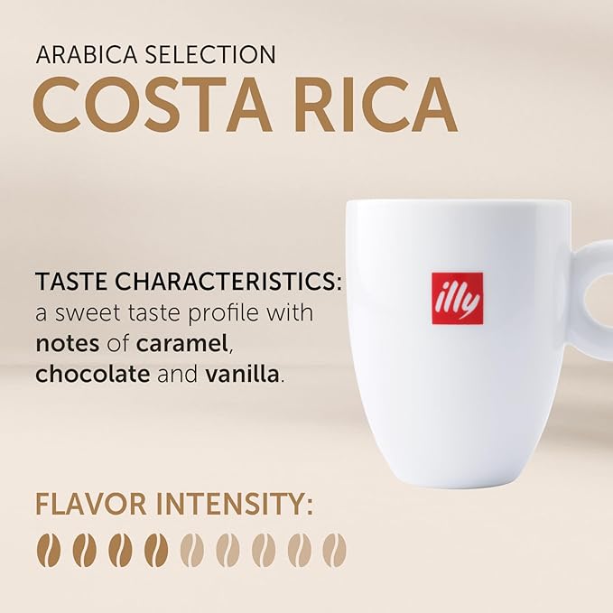 illy Whole Bean Coffee - Perfectly Roasted – Costa Rica Medium Roast - with Notes of Honey, Vanilla & Citrus - 100% Arabica Beans - No Preservatives – 8.8 Ounce
