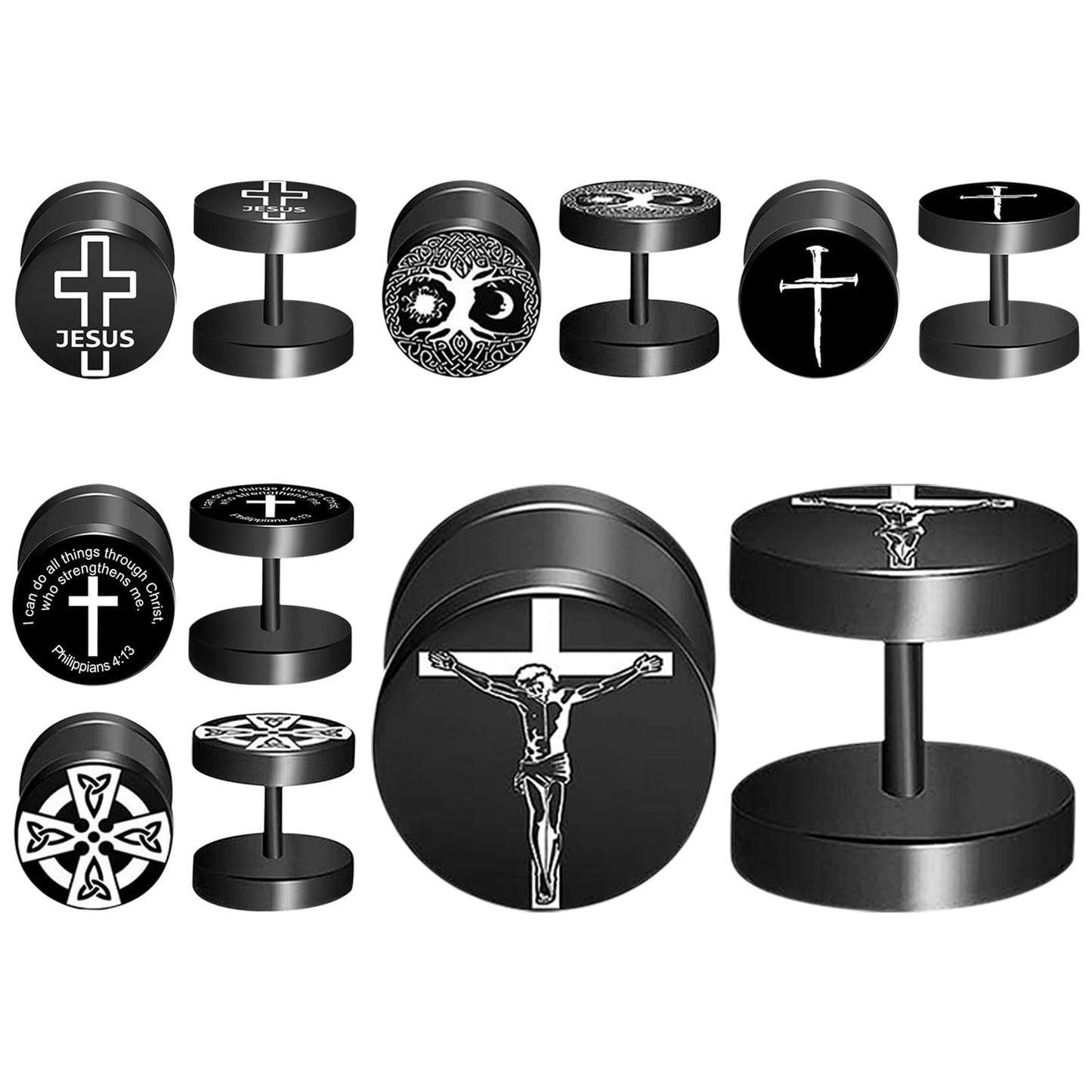6 Pairs 8MM Mens Stainless Steel Wood Stud Earrings,Cupimatch Ear Piercing Plugs Tunnel Earrings for Fathers Day