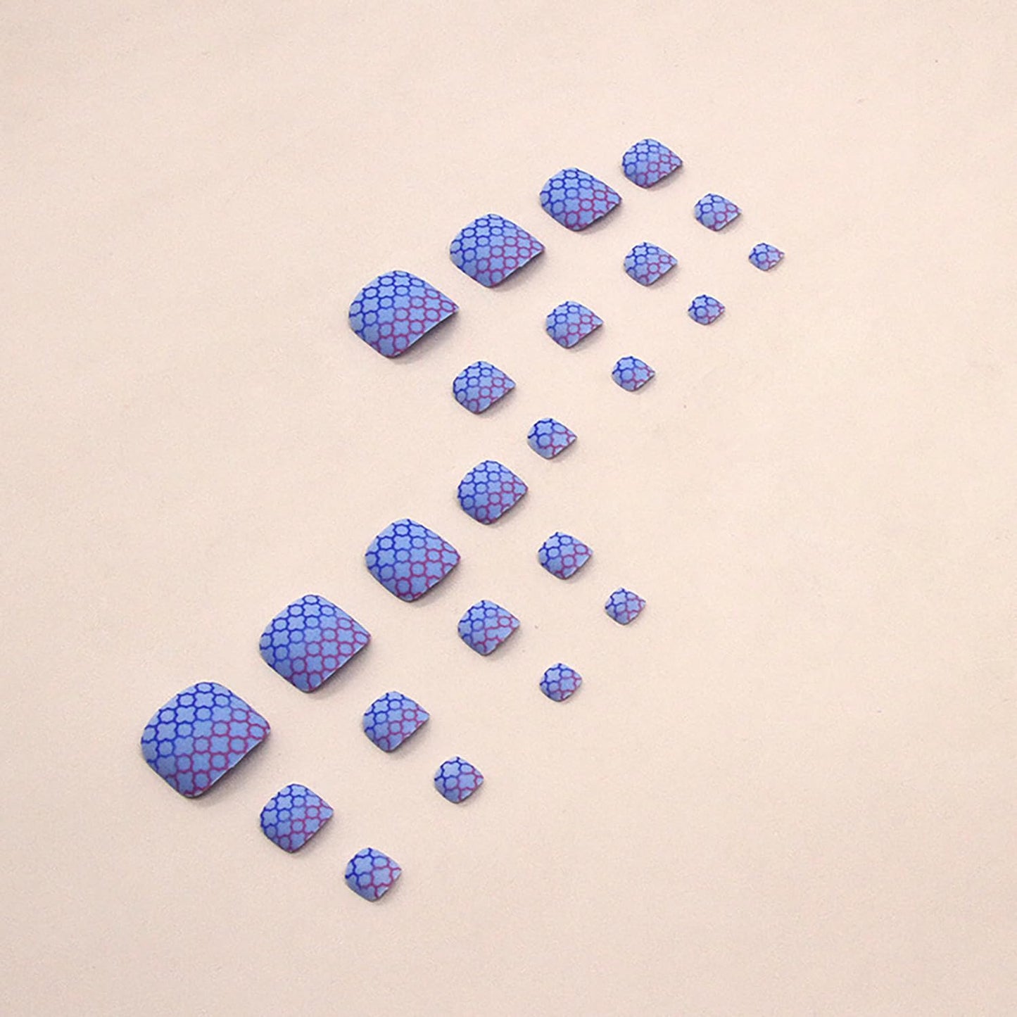 Vezocim Press on Toenails with Grids Designs, Artificial Gradient Purple Fake Nails for Toe, Glossy Full Cover Square Acrylic False Nails, Glue on Toenails with Charm, Stick on Toe Nails for Women