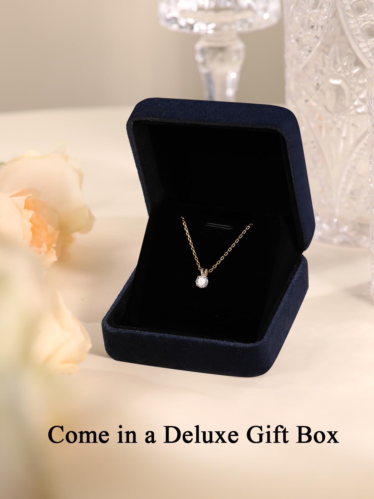 CYW Gold Plated Small Moissanite Cute Sparkle Solitaire Simple Necklace for Women 925 Sterling Silver Chain Pendant